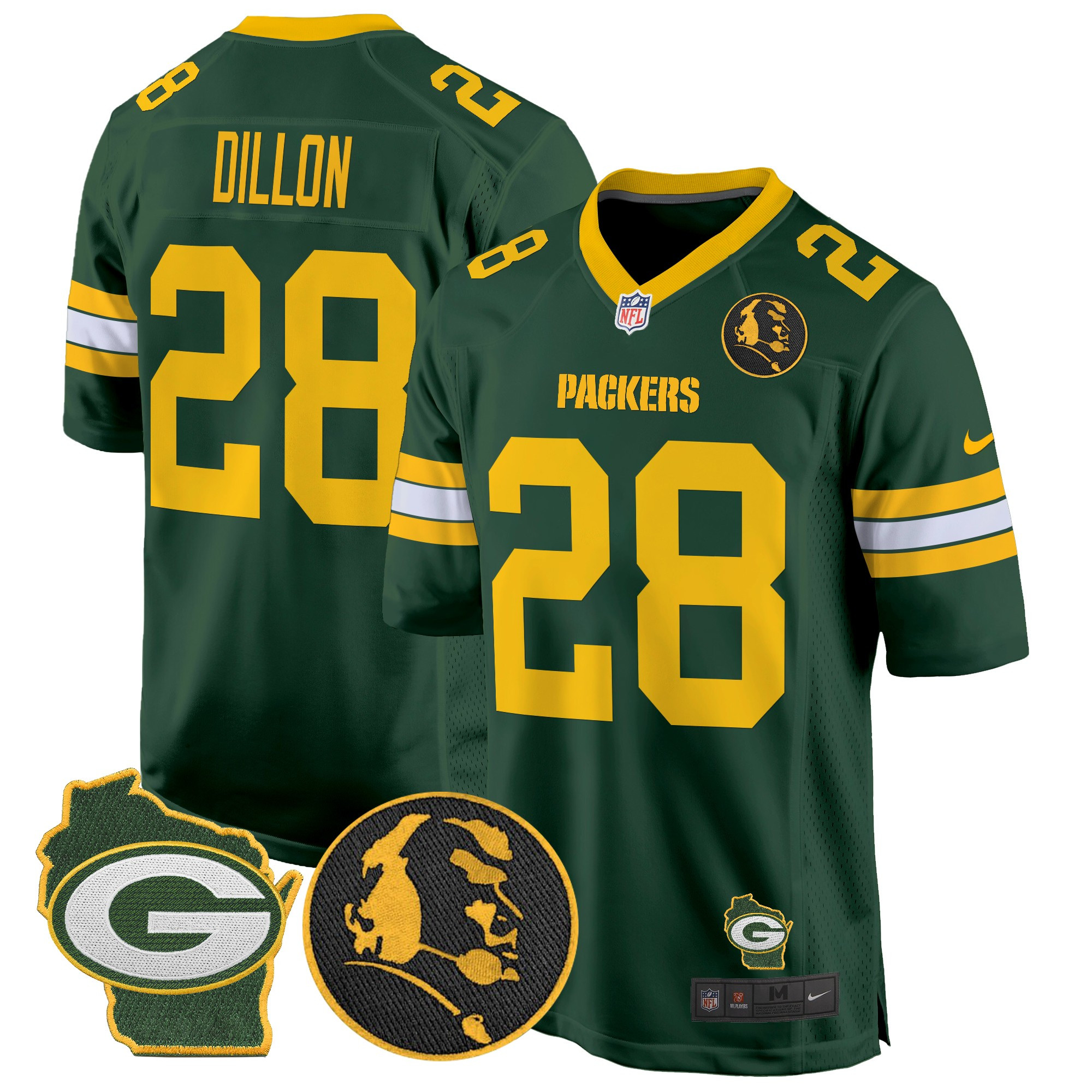 Men's AJ Dillon Green Bay Packers John Madden & Home Patch Game Green Jersey - All Stitched