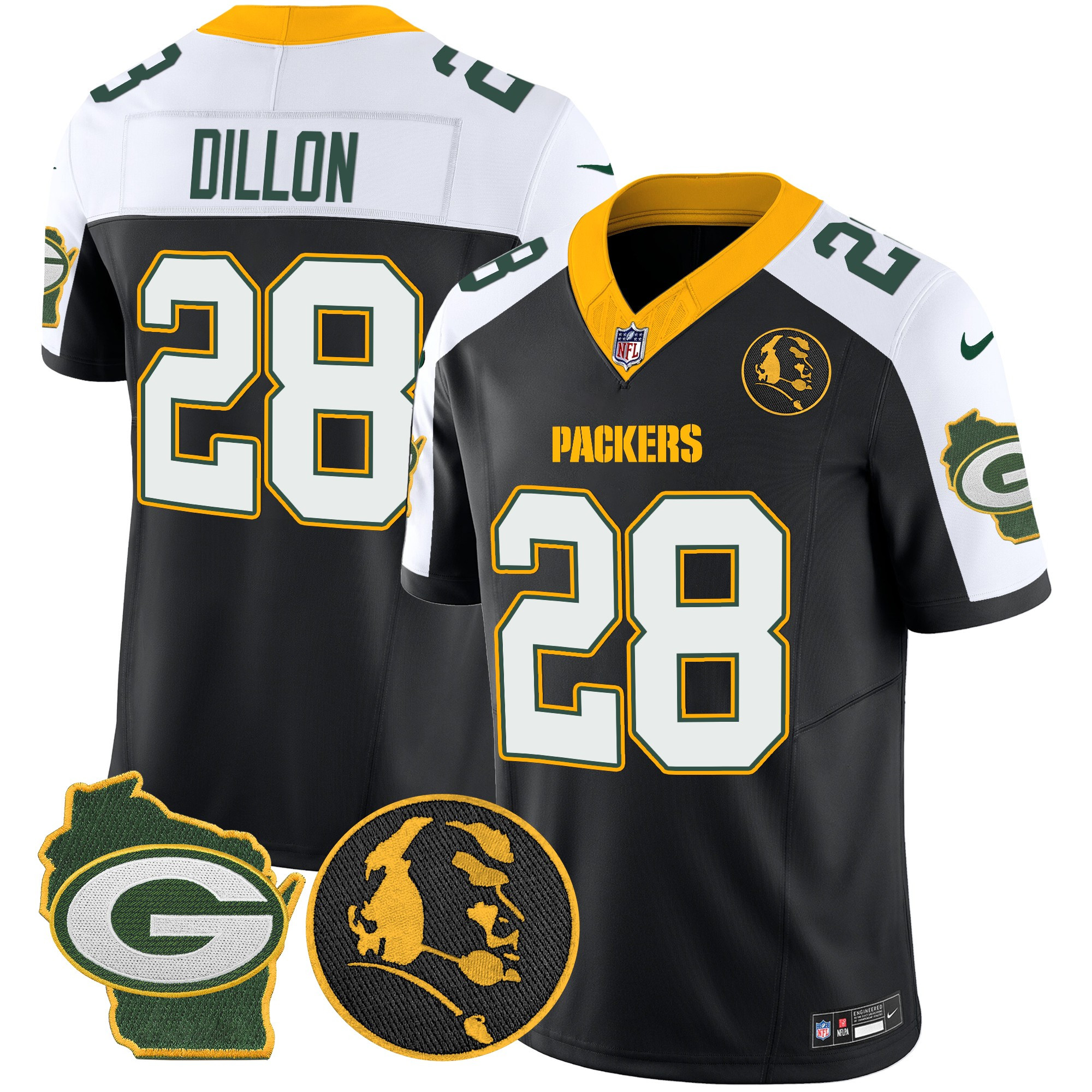 Men's AJ Dillon Green Bay Packers John Madden & Home Patch Vapor Limited Black Alternate Jersey - All Stitched