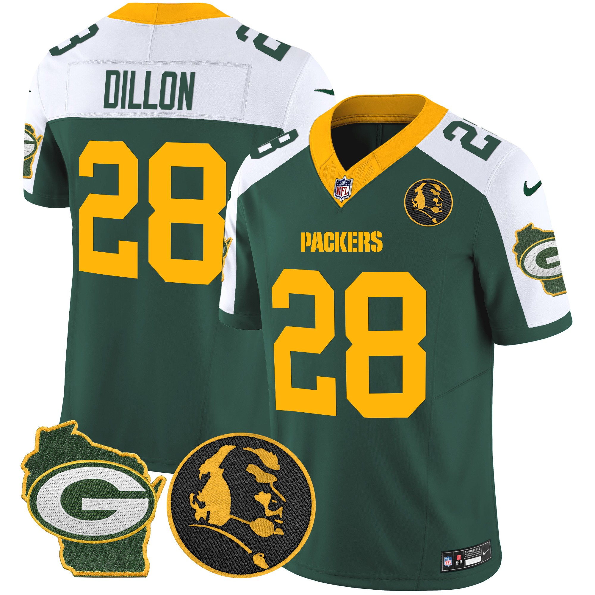 Men's AJ Dillon Green Bay Packers John Madden & Home Patch Vapor Limited Green Alternate Jersey - All Stitched