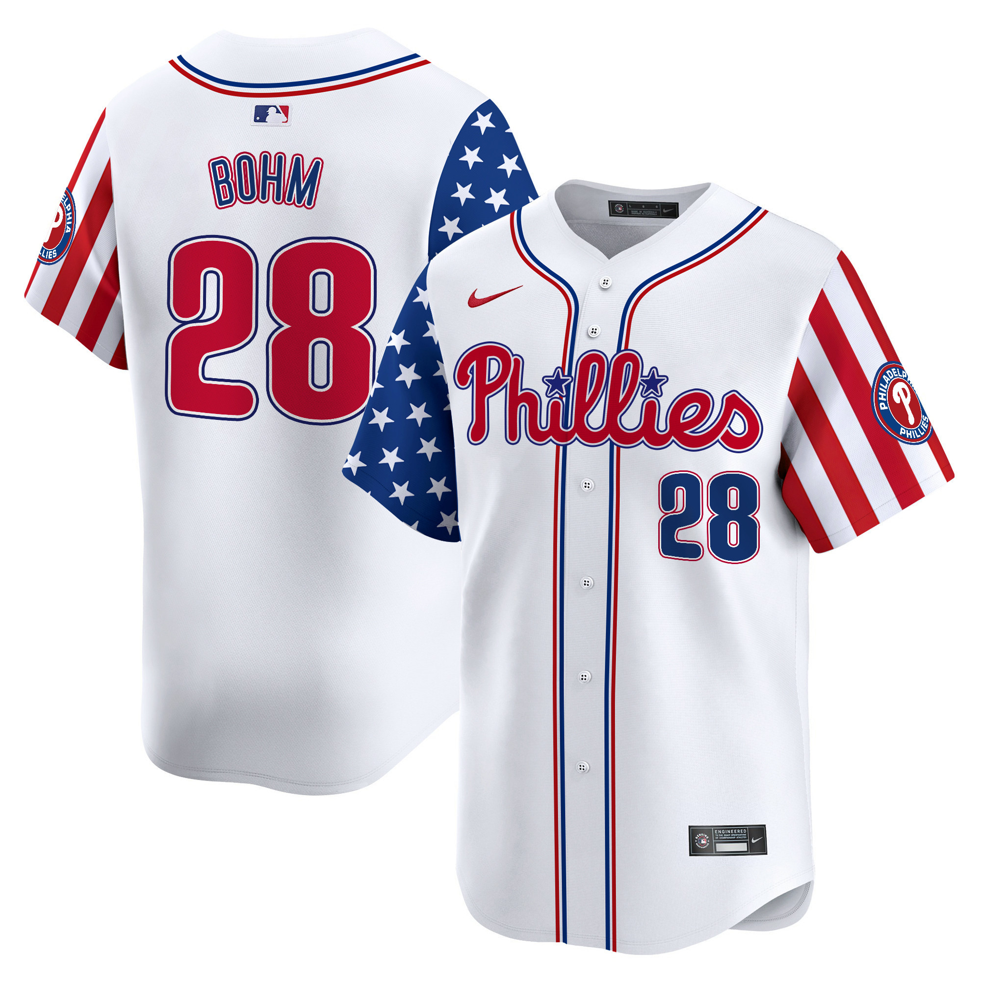 Men's Alec Bohm Philadelphia Phillies 2024 Independence Day Vapor Premier Limited White Jersey - All Stitched