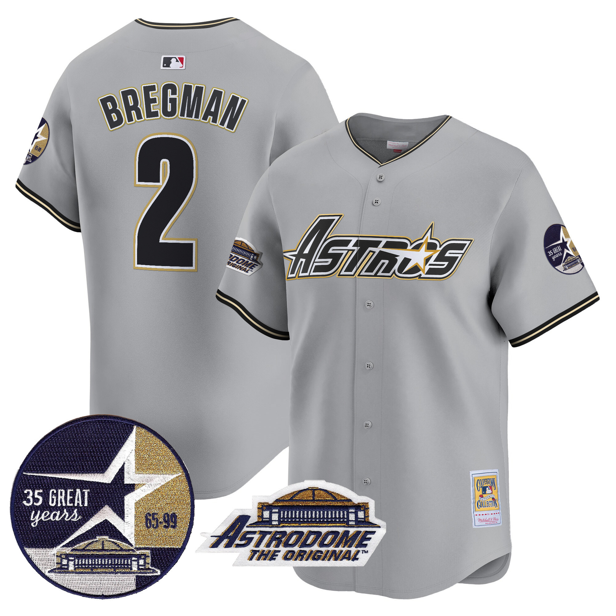 Men's Alex Bregman Houston Astros 1999 Throwback 35th & Astrodome Patch Vapor Premier Limited Gray Jersey V3 - All Stitched