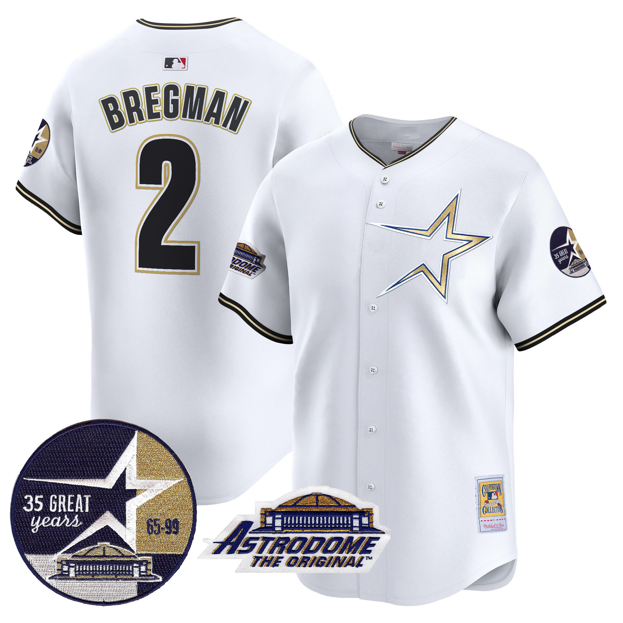 Men's Alex Bregman Houston Astros 1999 Throwback 35th & Astrodome Patch Vapor Premier Limited White Jersey - All Stitched