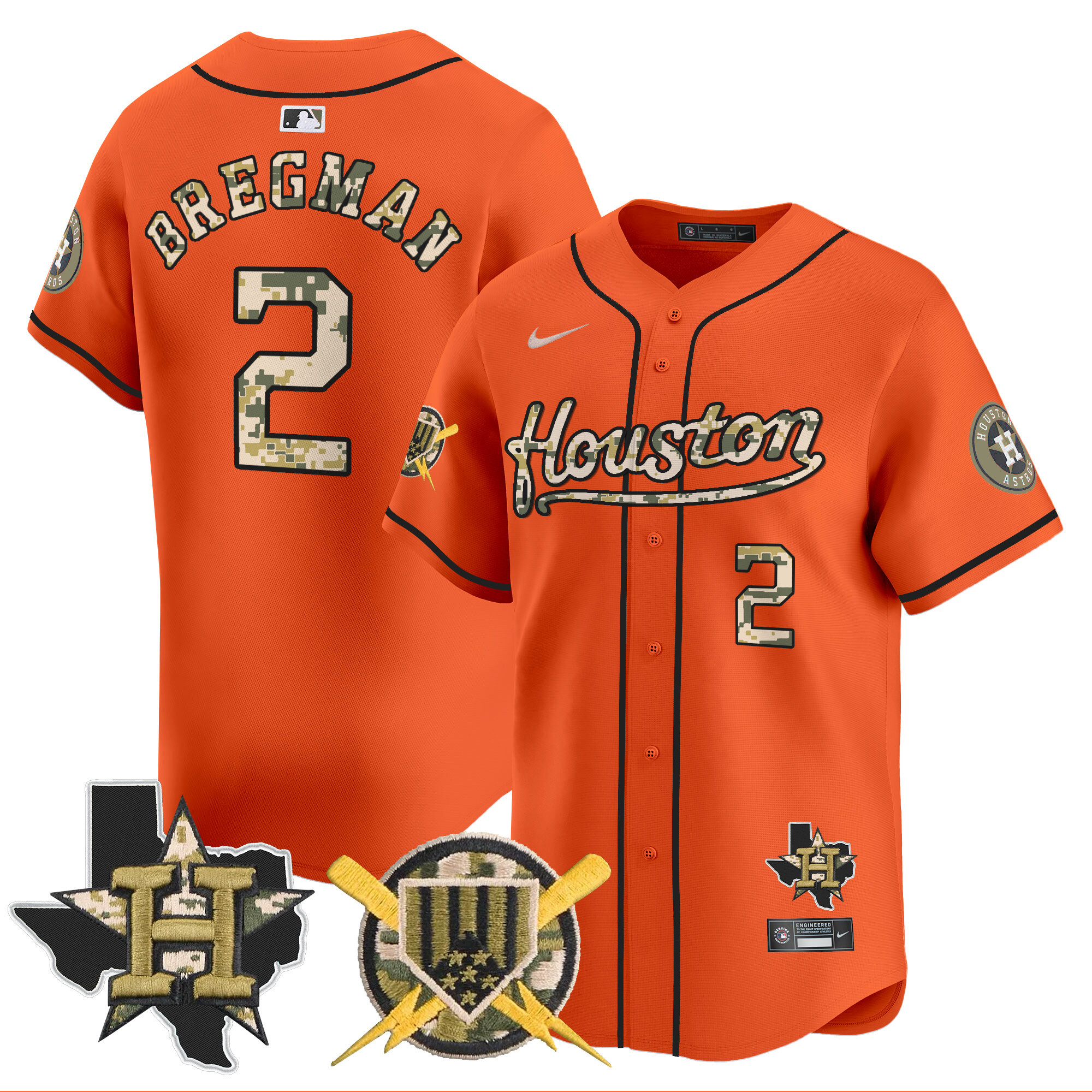 Men's Alex Bregman Houston Astros Armed Forces Day Vapor Premier Limited Orange Jersey - All Stitched