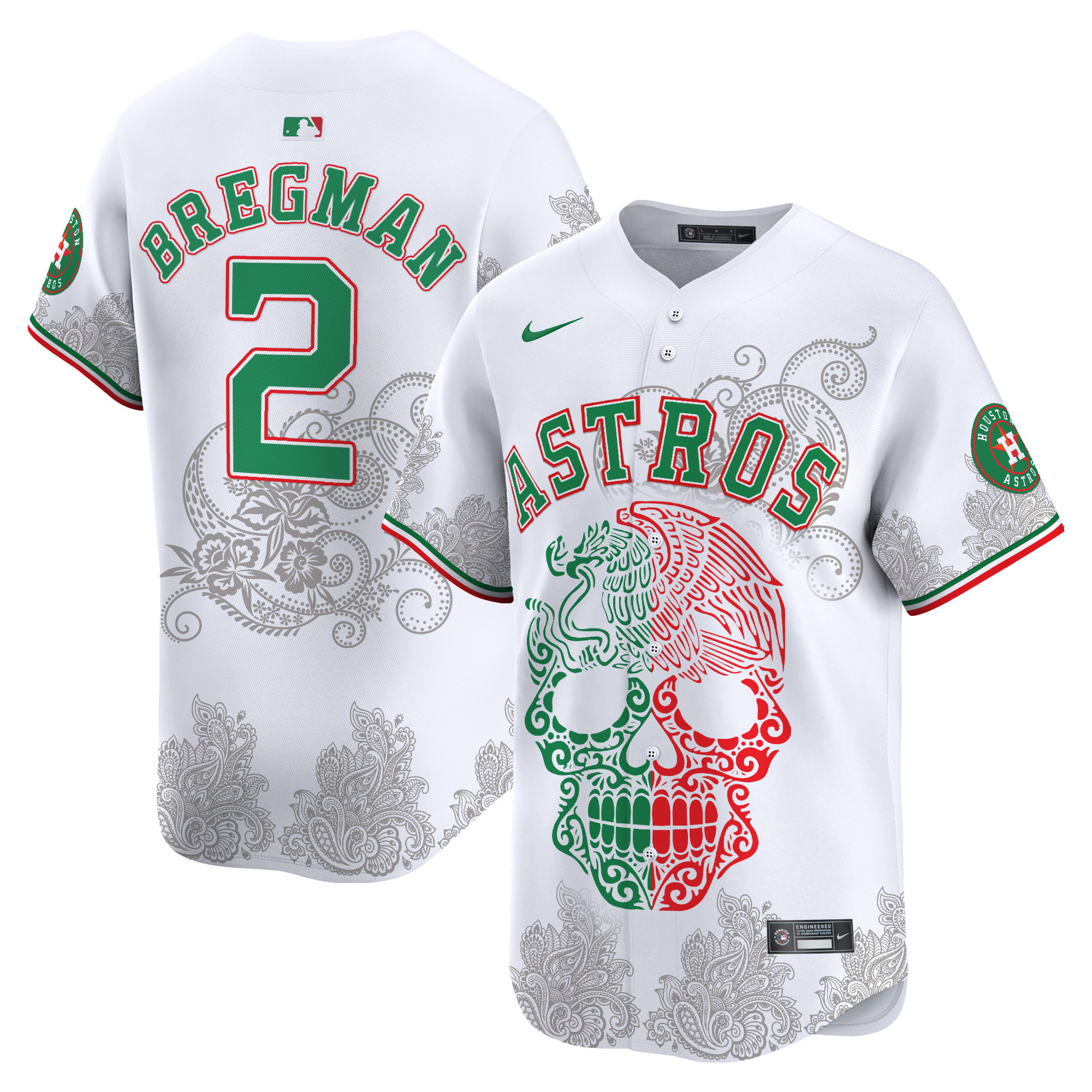 Men's Alex Bregman Houston Astros Aztec Warrior Skull Vapor Limited White Jersey - Printed