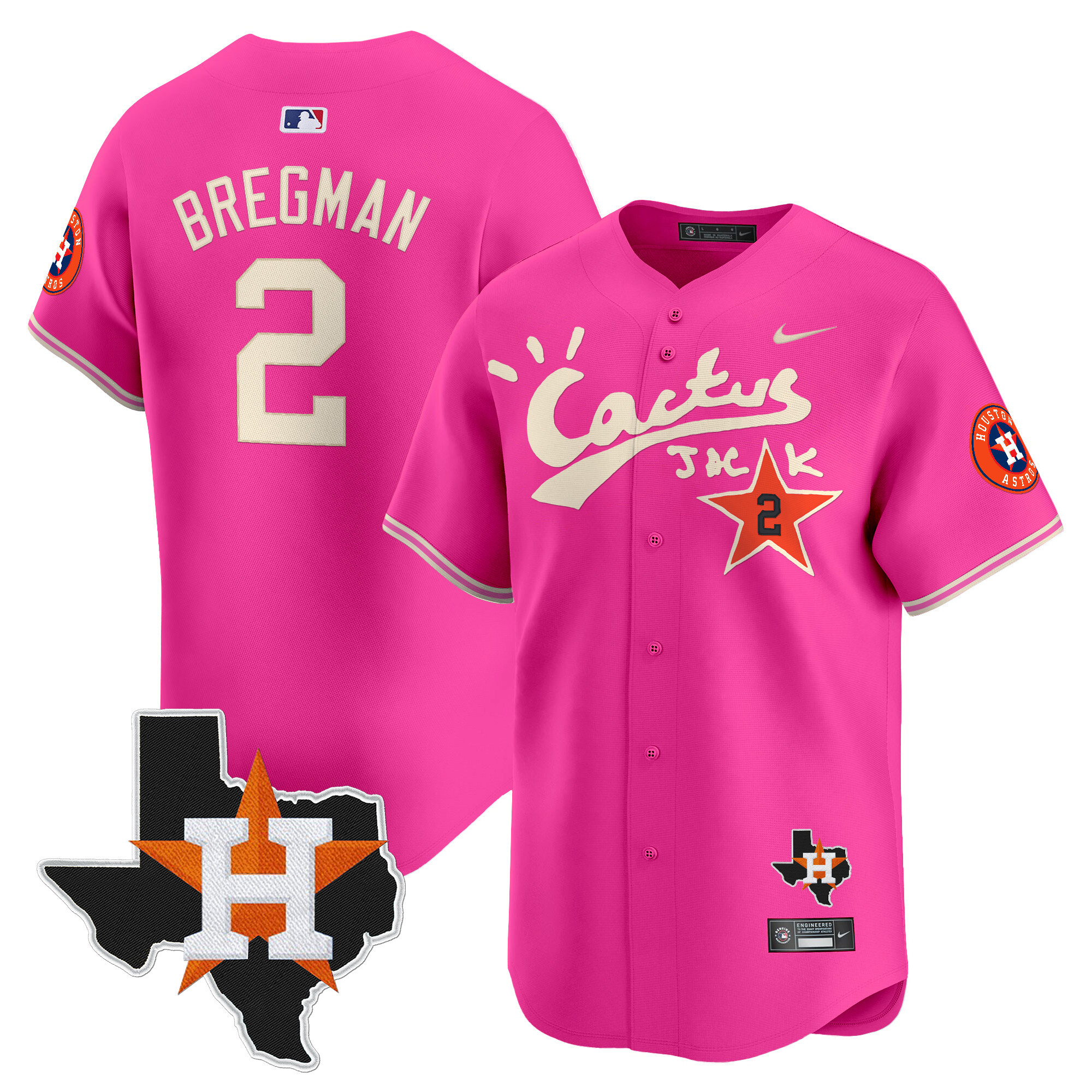 Men's Alex Bregman Houston Astros Cactus Jack Patch Vapor Premier Limited Pink Jersey V11 - Stitched