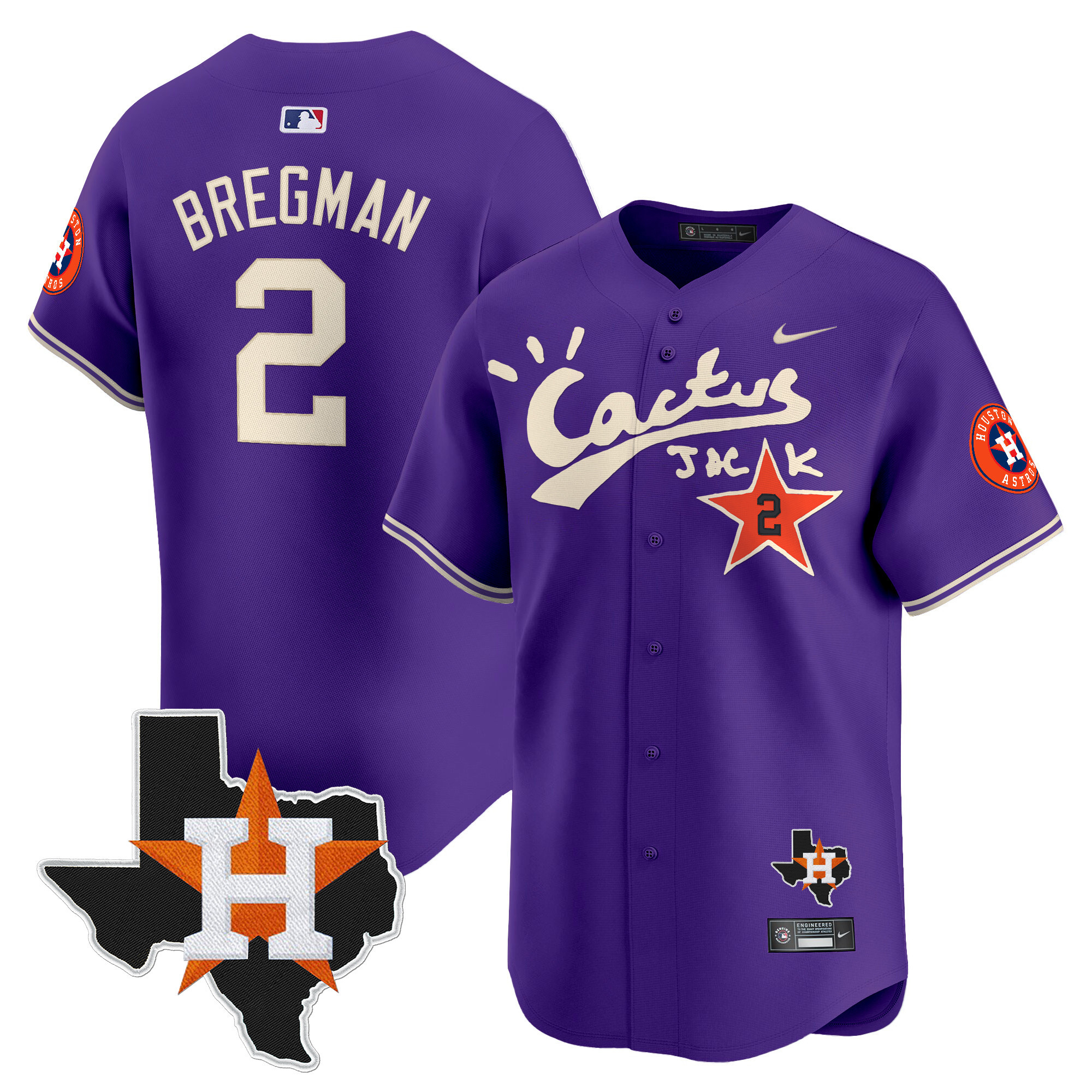 Men's Alex Bregman Houston Astros Cactus Jack Patch Vapor Premier Limited Purple Jersey V11 - Stitched