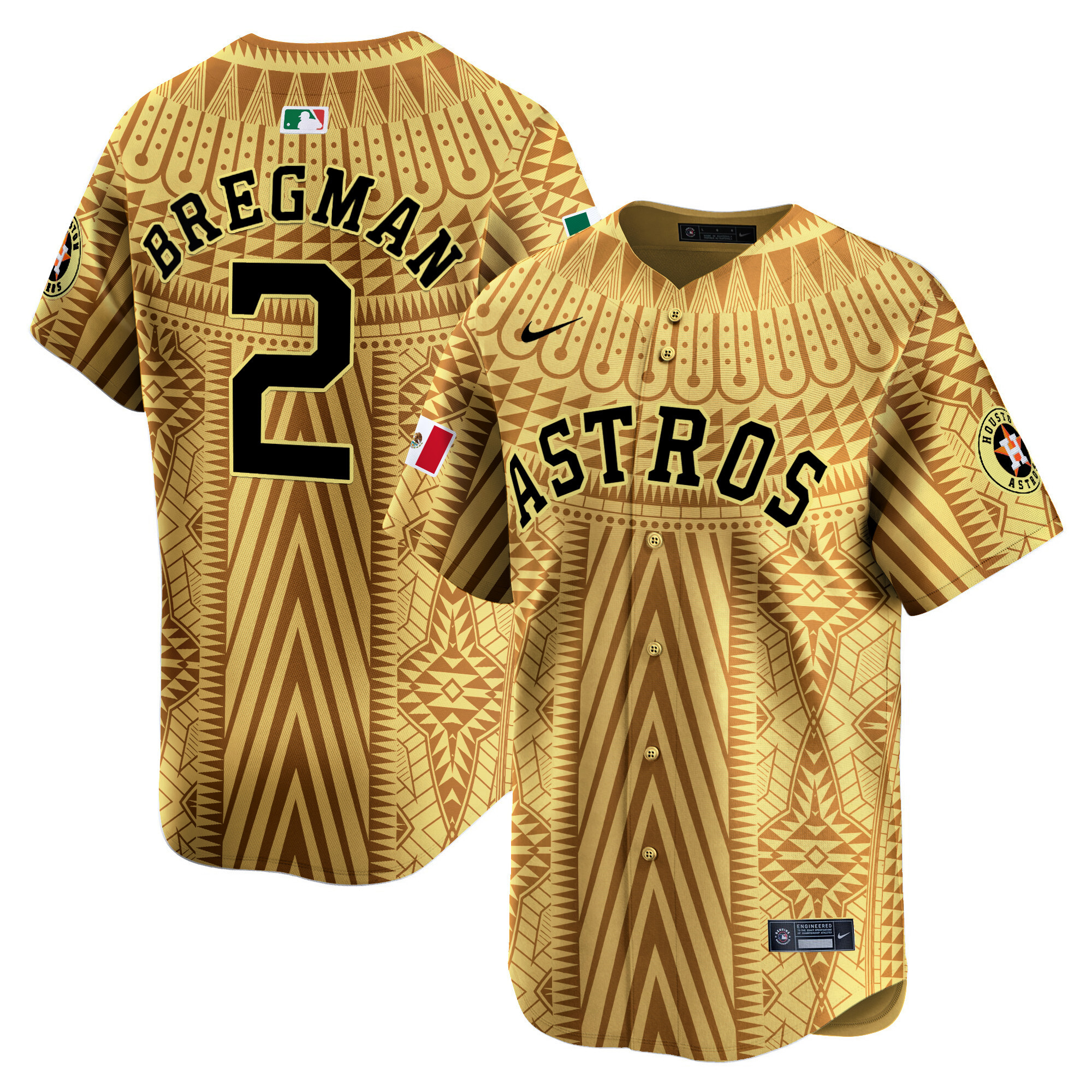 Men's Alex Bregman Houston Astros Mexico Aztec Pattern Vapor Premier Limited Gold Jersey - Printed