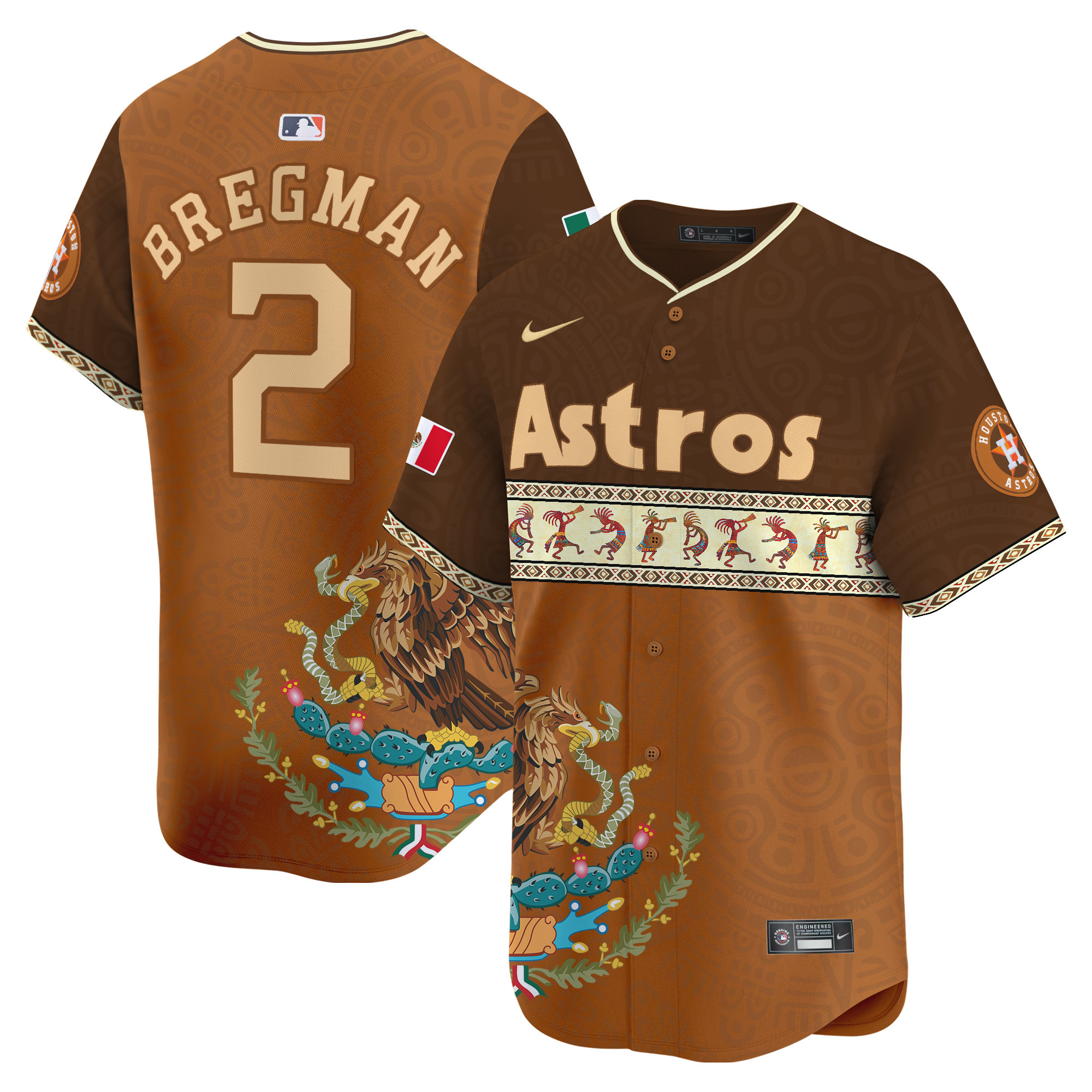 Men's Alex Bregman Houston Astros Mexico Aztec Vapor Premier Limited Brown Jersey V2 - Printed