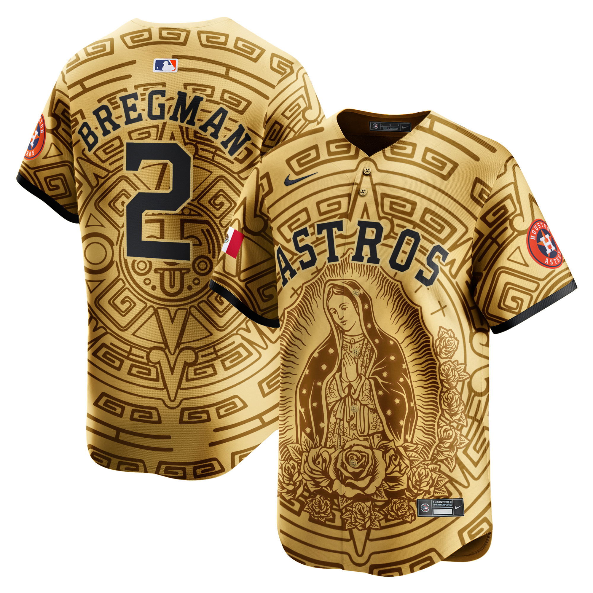 Men's Alex Bregman Houston Astros Mexico Guadalupe Vapor Premier Limited Gold Jersey - Printed