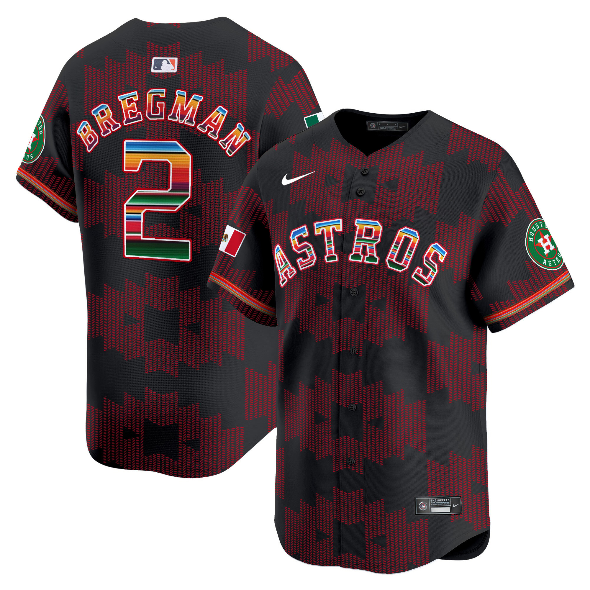 Men's Alex Bregman Houston Astros Mexico Serape Style Vapor Premier Limited Black Jersey V2- Printed