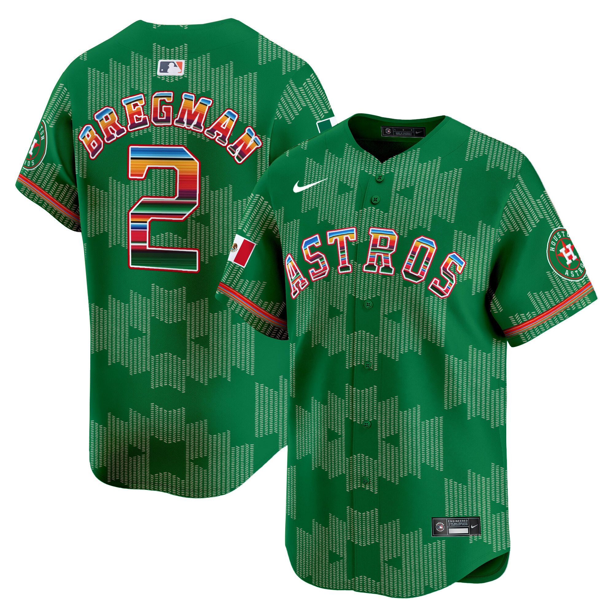 Men's Alex Bregman Houston Astros Mexico Serape Style Vapor Premier Limited Green Jersey V2- Printed
