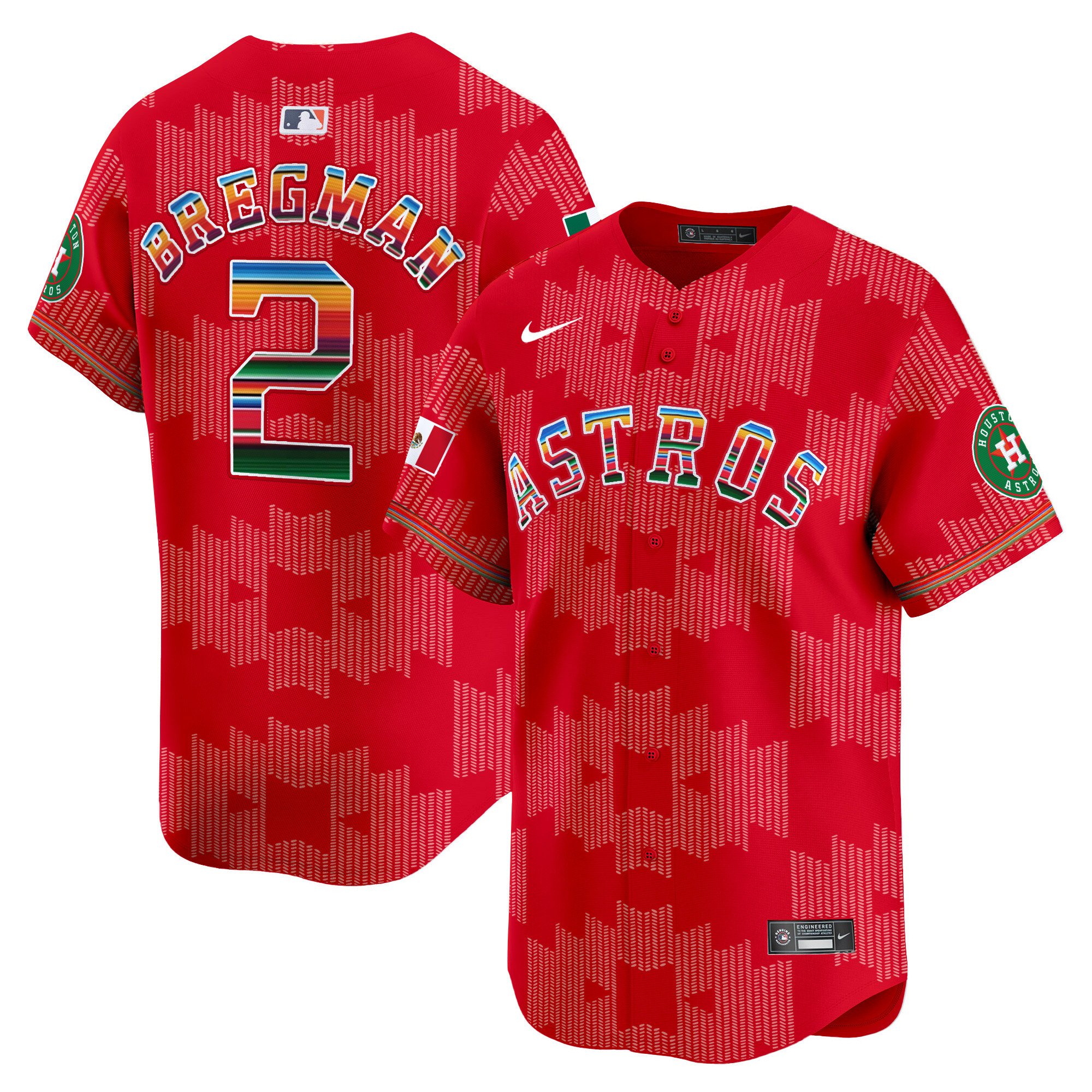 Men's Alex Bregman Houston Astros Mexico Serape Style Vapor Premier Limited Red Jersey V2- Printed