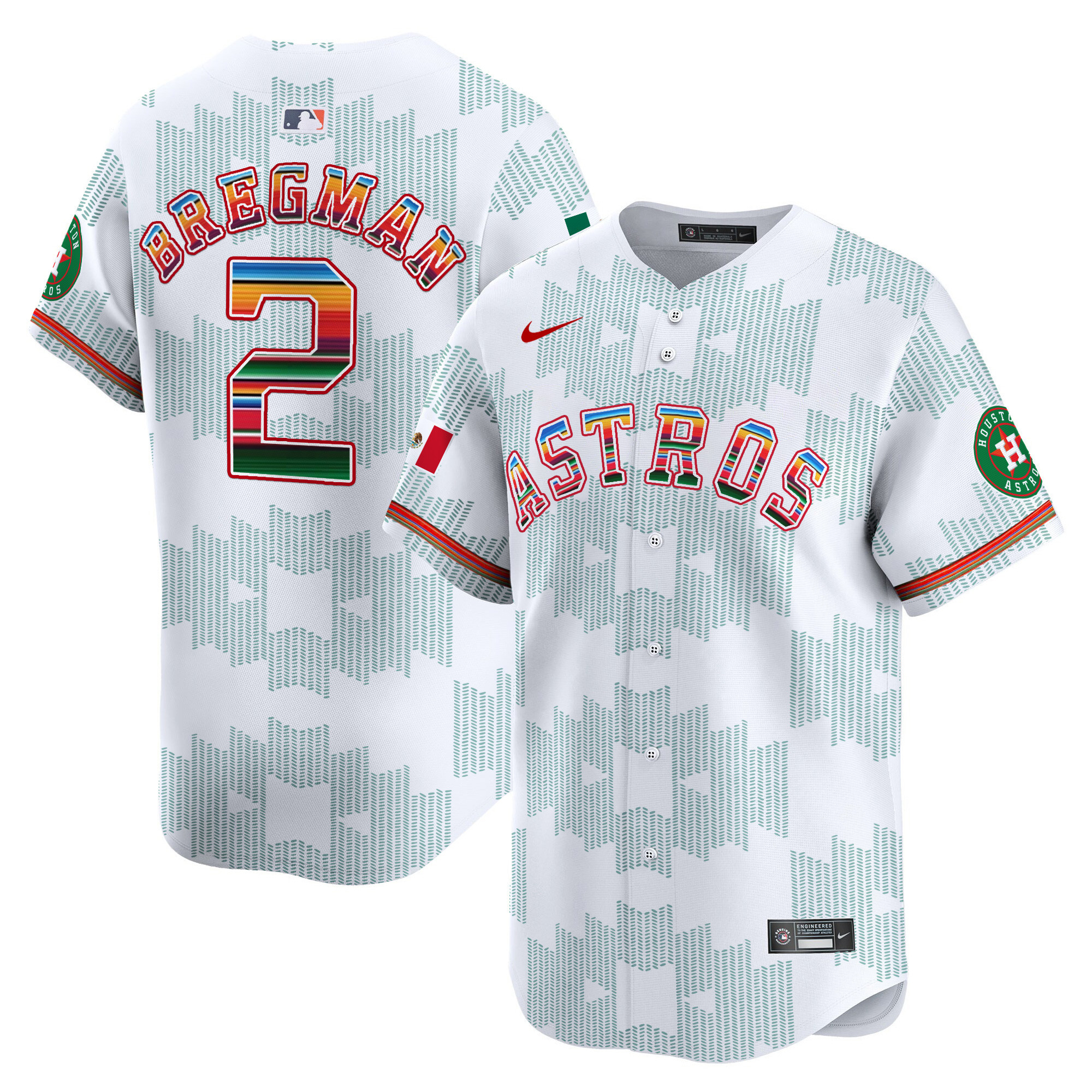 Men's Alex Bregman Houston Astros Mexico Serape Style Vapor Premier Limited White Jersey V2- Printed