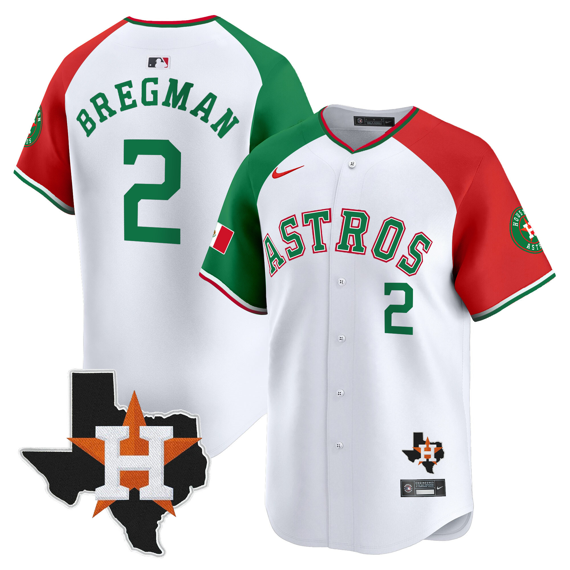 Men's Alex Bregman Houston Astros Mexico Texas Patch Vapor Premier Limited Alternate Jersey V4 - All Stitched