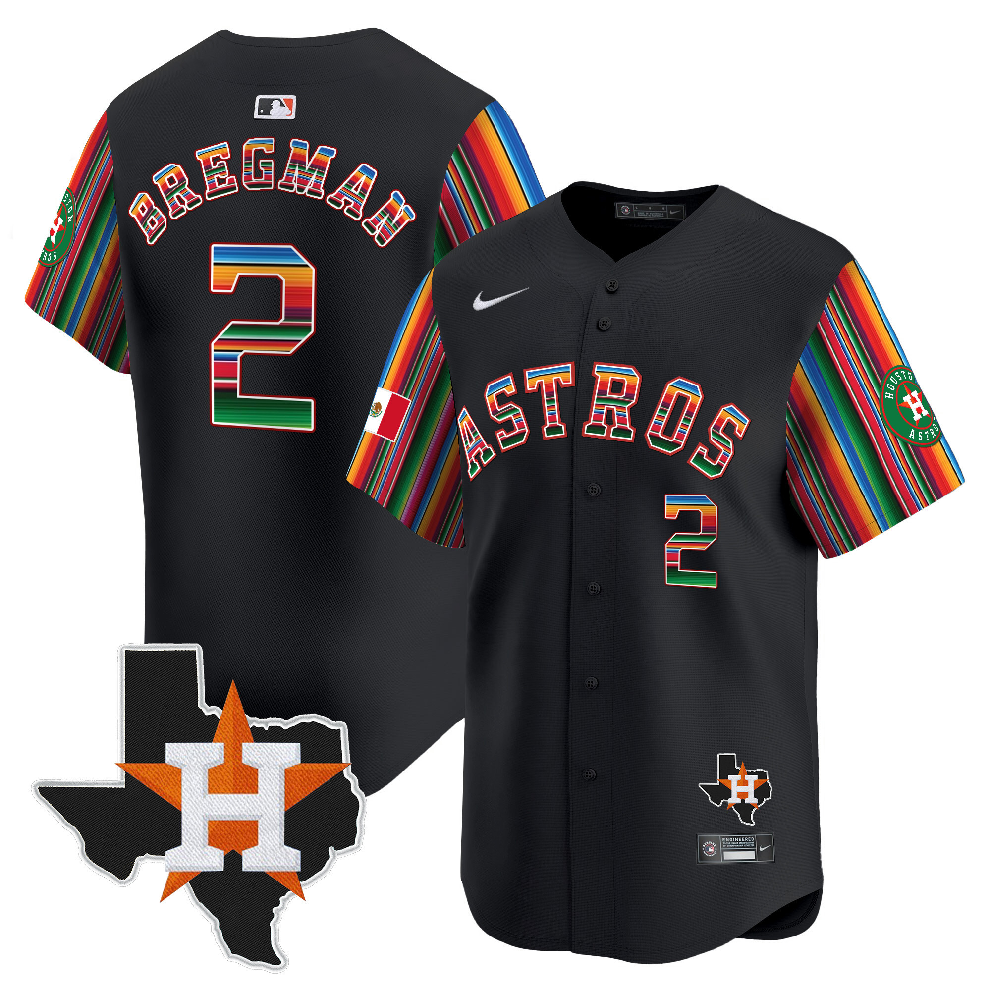 Men's Alex Bregman Houston Astros Mexico Texas Patch Vapor Premier Limited Black Jersey V5 - All Stitched