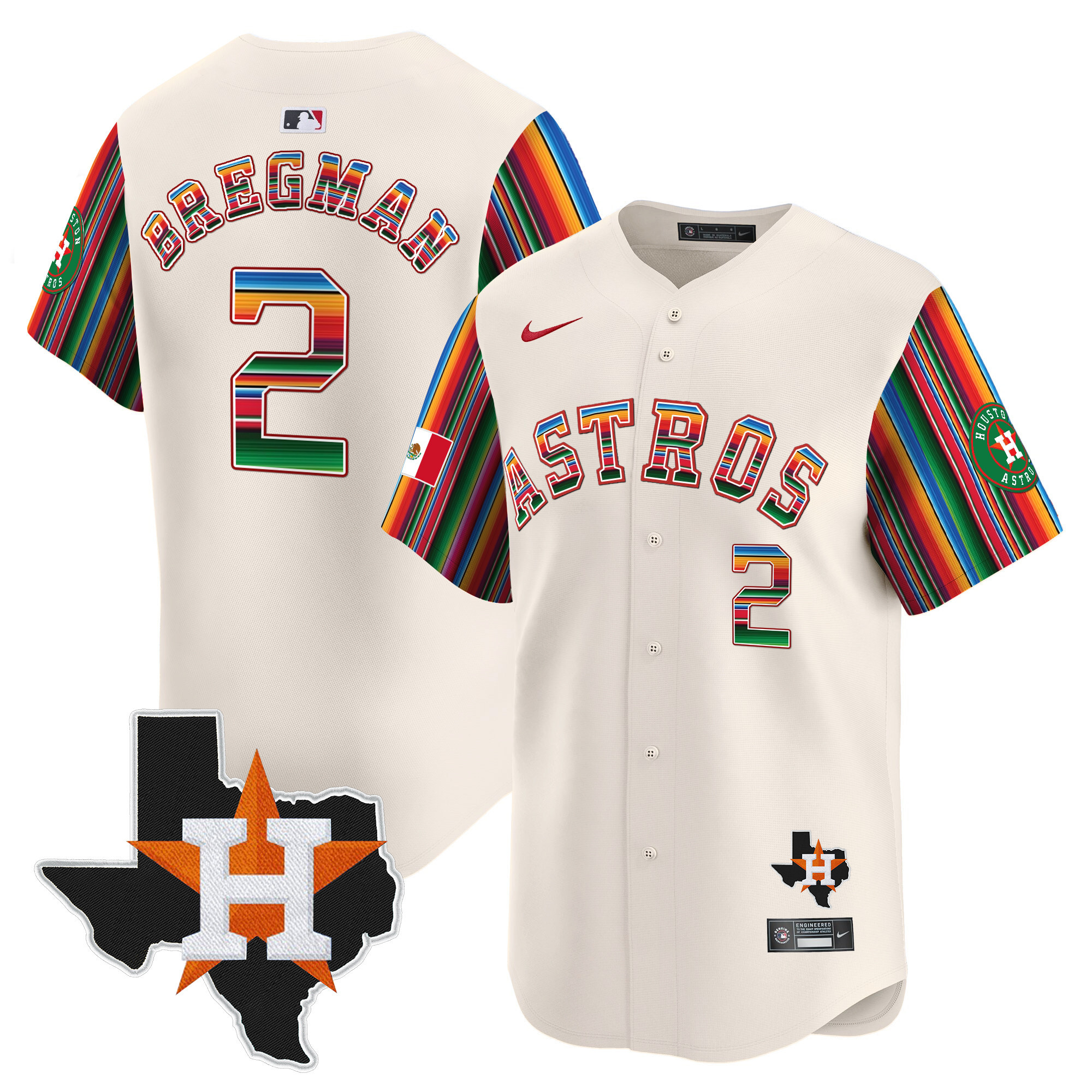 Men's Alex Bregman Houston Astros Mexico Texas Patch Vapor Premier Limited Cream Jersey V5 - All Stitched