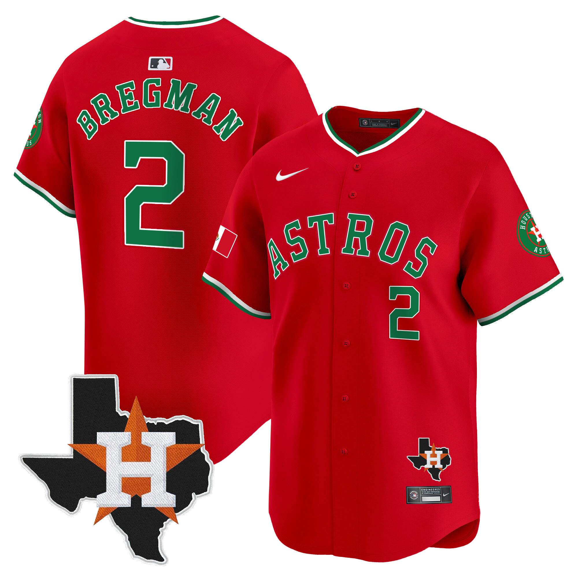 Men's Alex Bregman Houston Astros Mexico Texas Patch Vapor Premier Limited Red Jersey V4 - All Stitched
