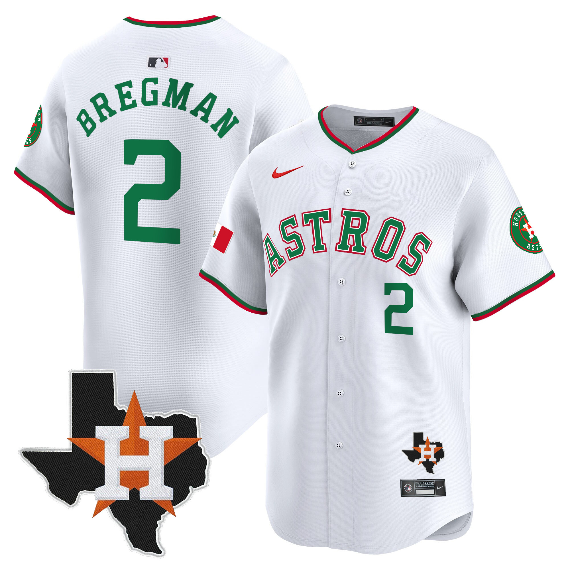 Men's Alex Bregman Houston Astros Mexico Texas Patch Vapor Premier Limited White Jersey V4 - All Stitched