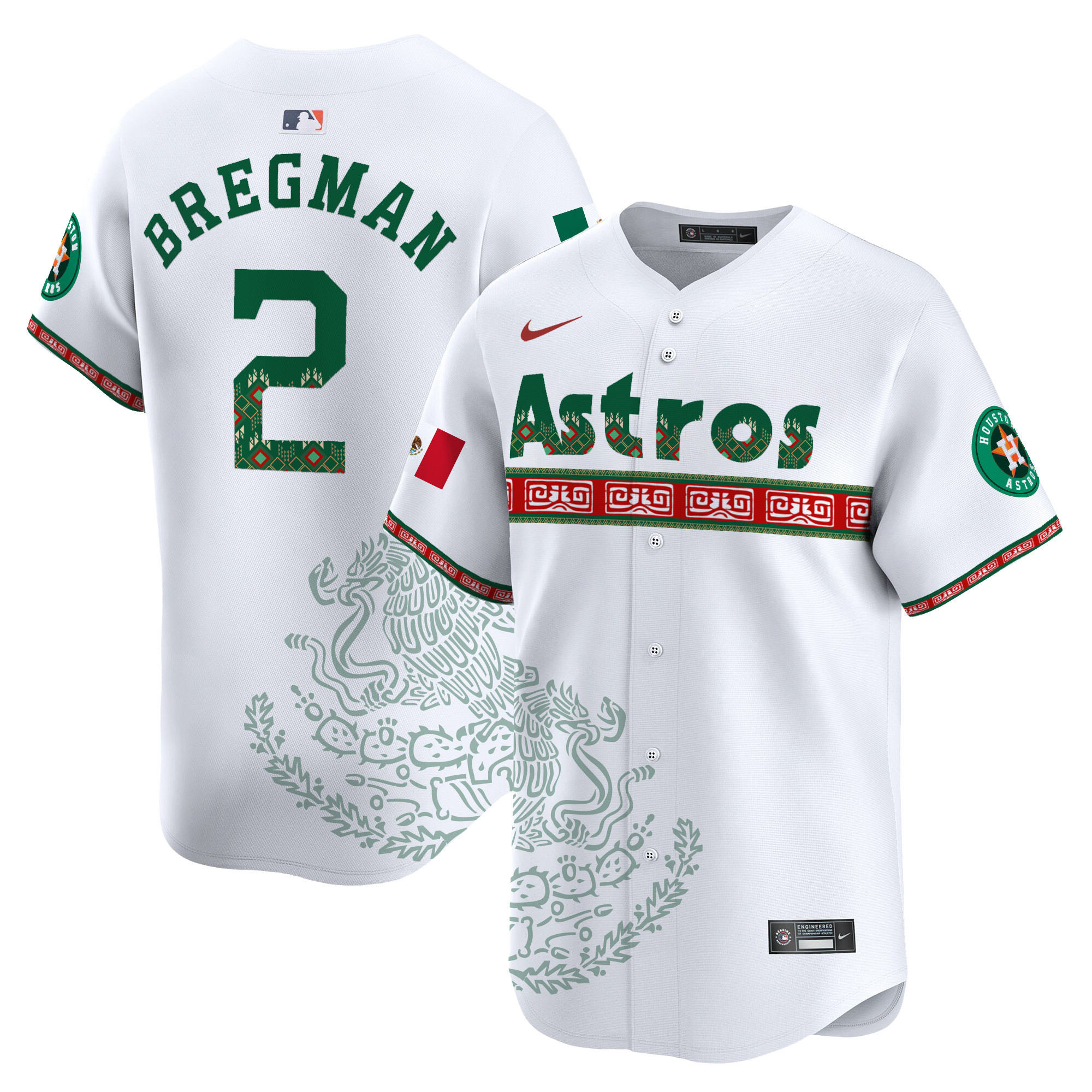 Men's Alex Bregman Houston Astros Mexico Vapor Premier Limited White Jersey V5 - Printed