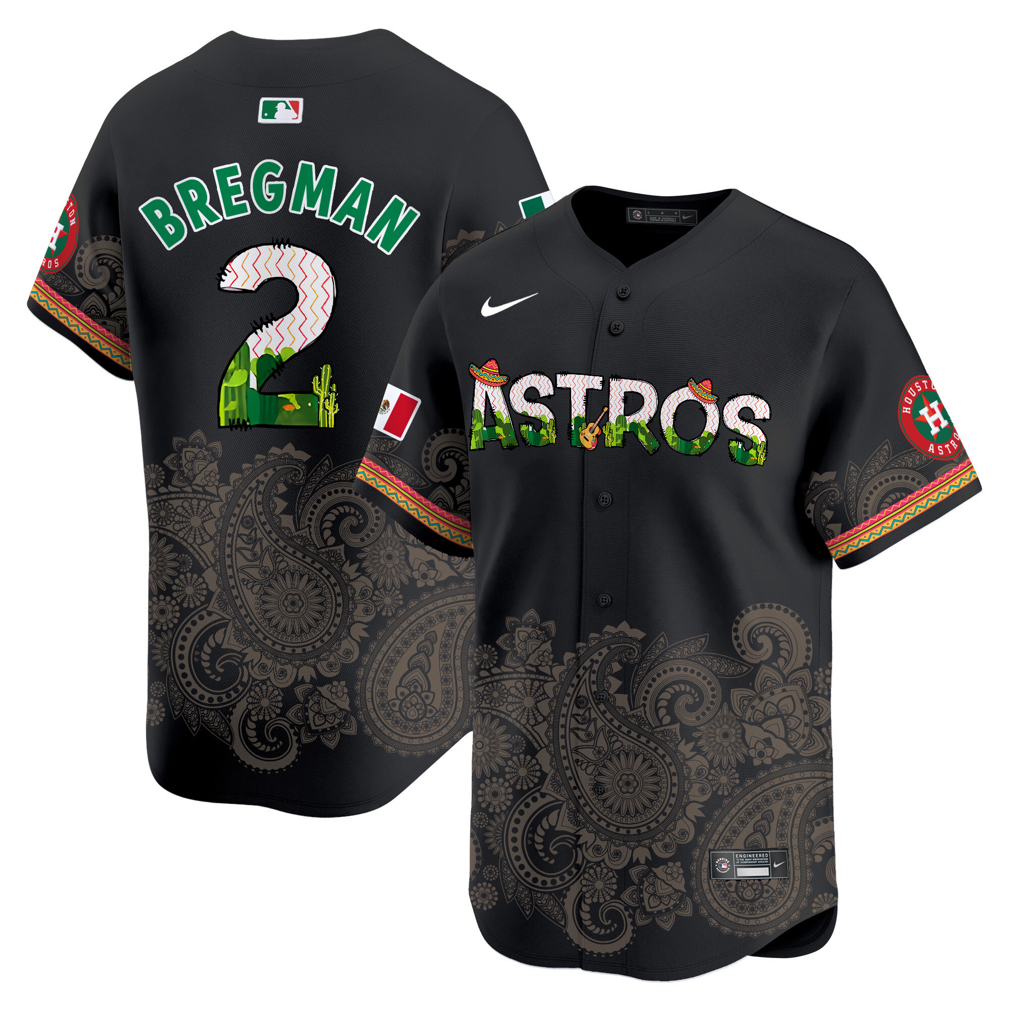 Men's Alex Bregman Houston Astros Paisley Mexico Vapor Premier Limited Black Jersey V4 - Printed