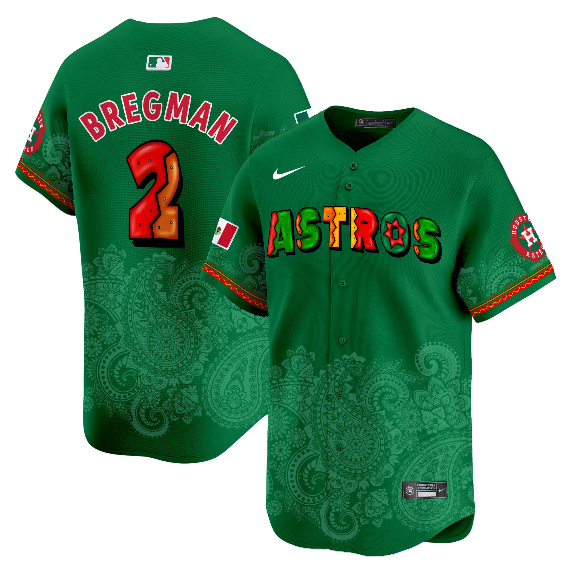 Men's Alex Bregman Houston Astros Paisley Mexico Vapor Premier Limited Green Jersey V3 - Printed