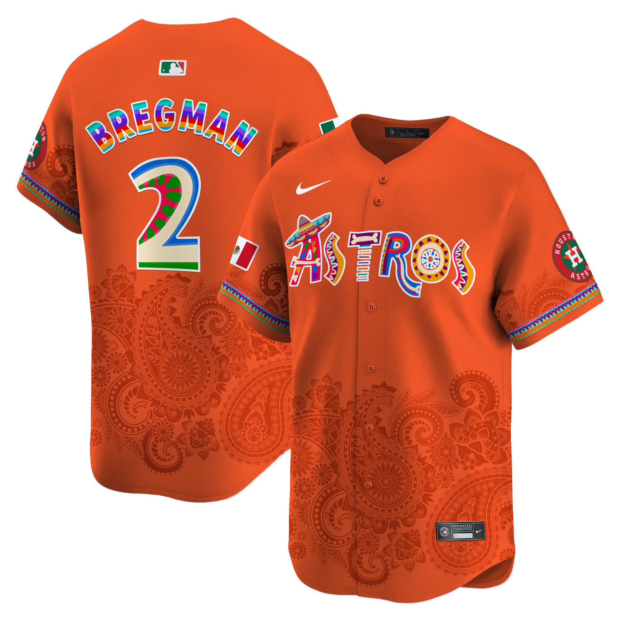 Men's Alex Bregman Houston Astros Paisley Mexico Vapor Premier Limited Orange Jersey - Printed