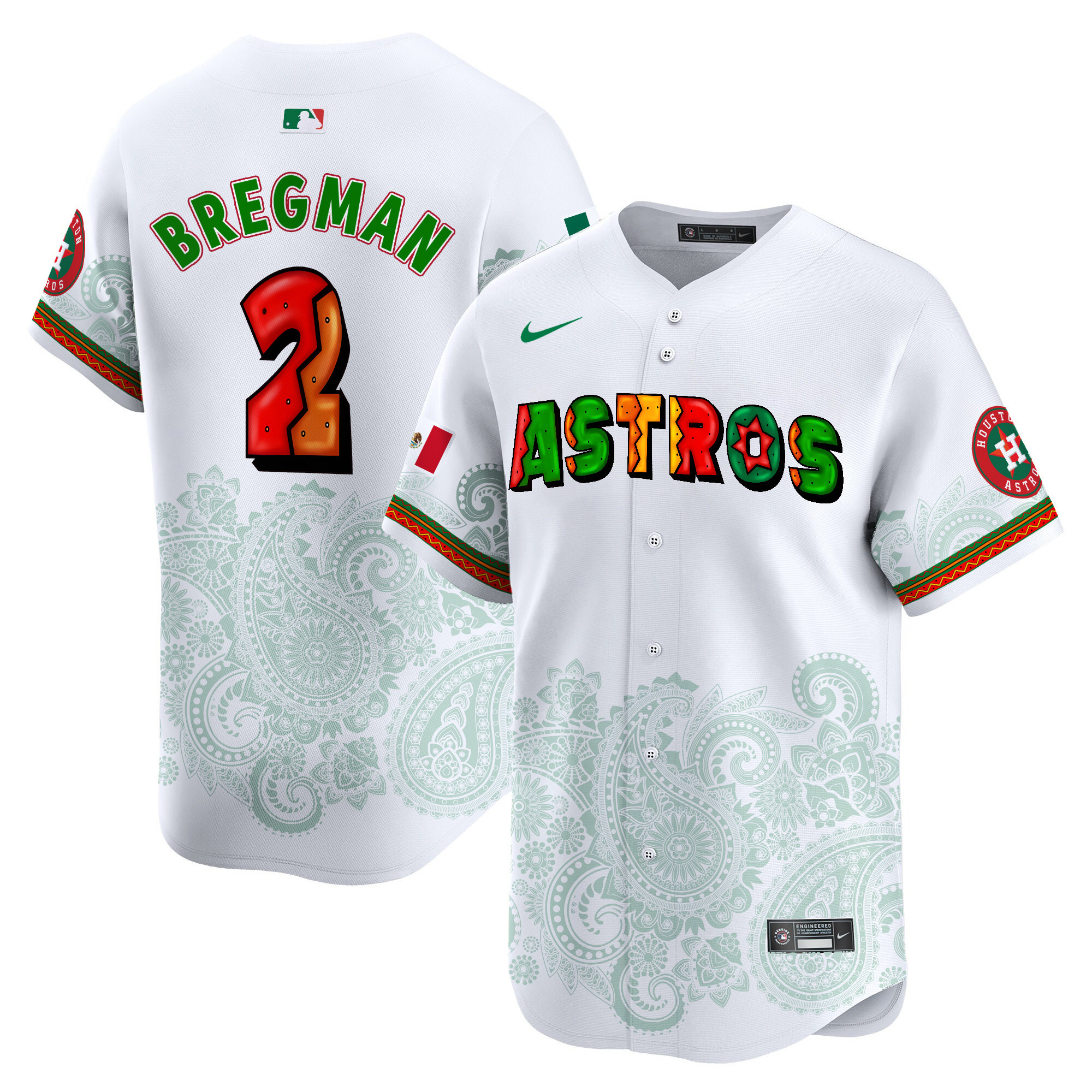 Men's Alex Bregman Houston Astros Paisley Mexico Vapor Premier Limited White Jersey V3 - Printed