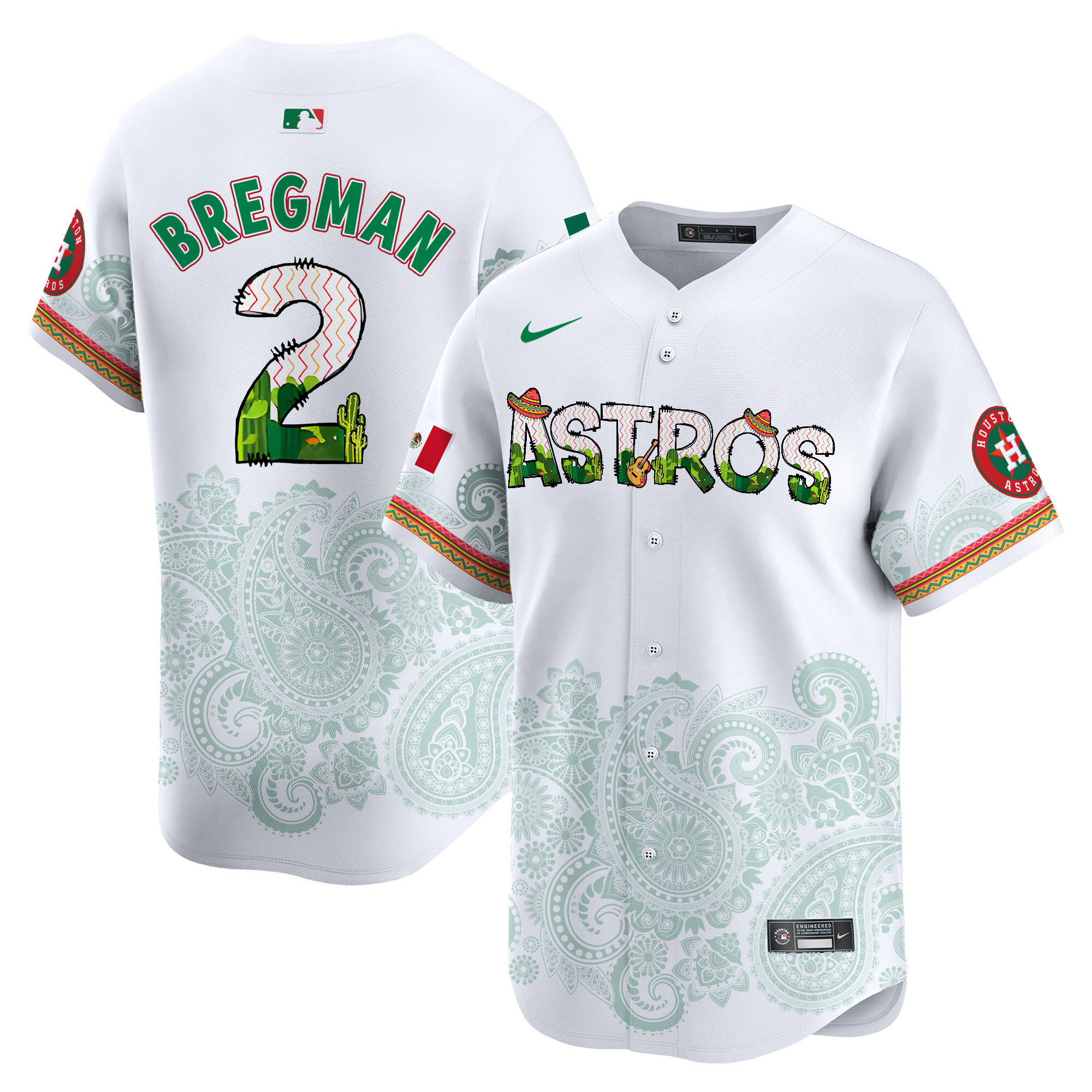 Men's Alex Bregman Houston Astros Paisley Mexico Vapor Premier Limited White Jersey V4 - Printed