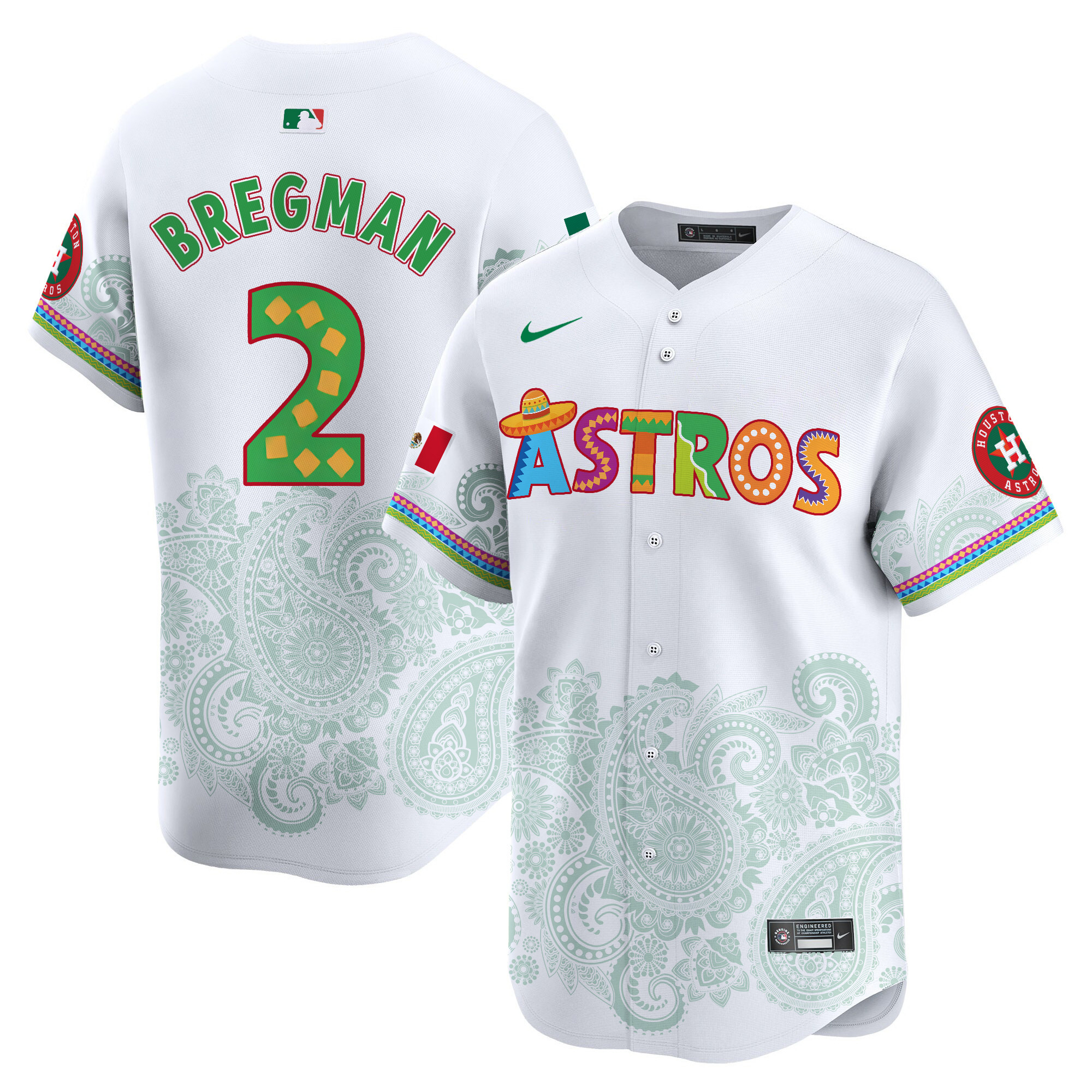 Men's Alex Bregman Houston Astros Paisley Mexico Vapor Premier Limited White Jersey V5- Printed