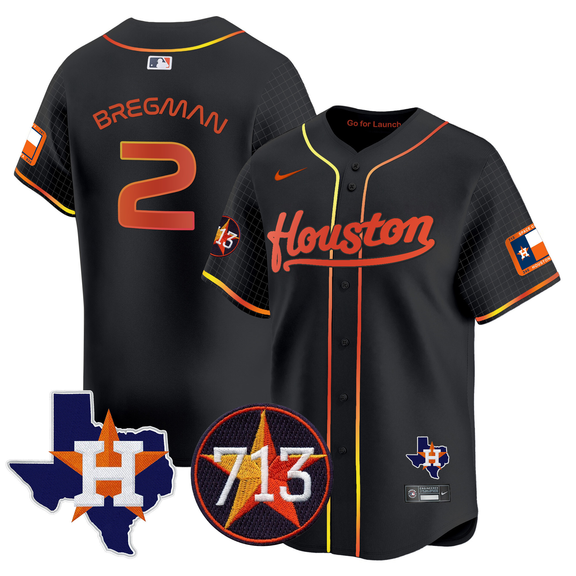 Men's Alex Bregman Houston Astros Space City 713 Patch Vapor Premier Limited Black Jersey - All Stitched