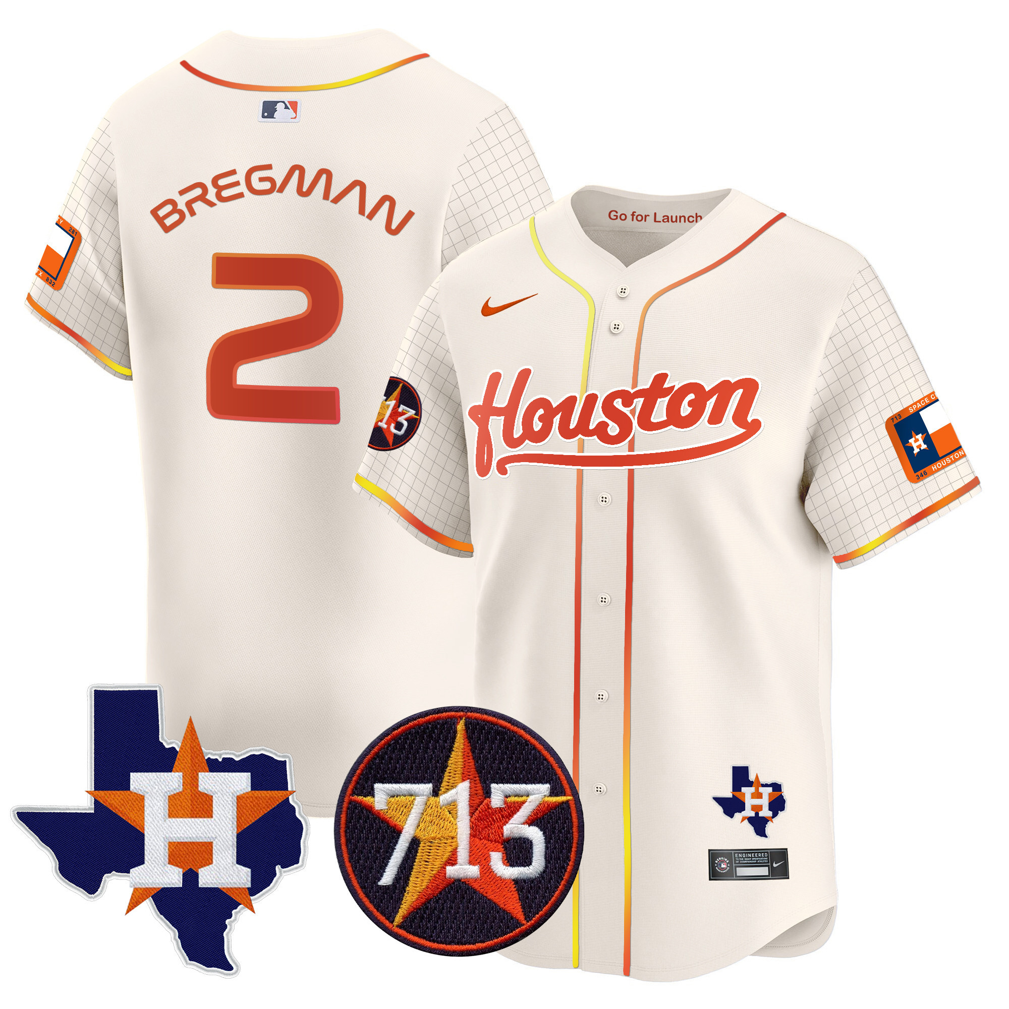Men's Alex Bregman Houston Astros Space City 713 Patch Vapor Premier Limited Cream Jersey - All Stitched
