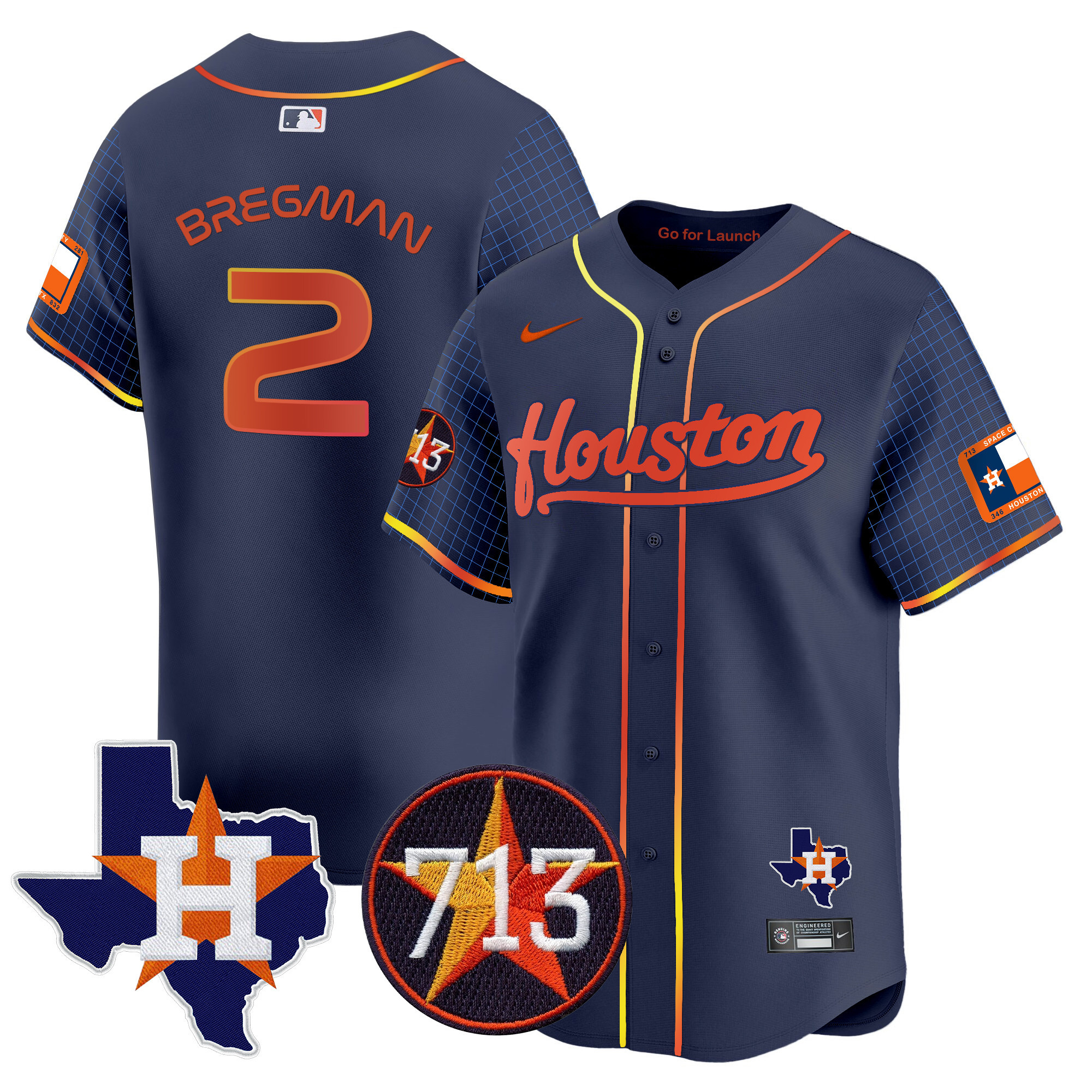 Men's Alex Bregman Houston Astros Space City 713 Patch Vapor Premier Limited Navy Jersey - All Stitched