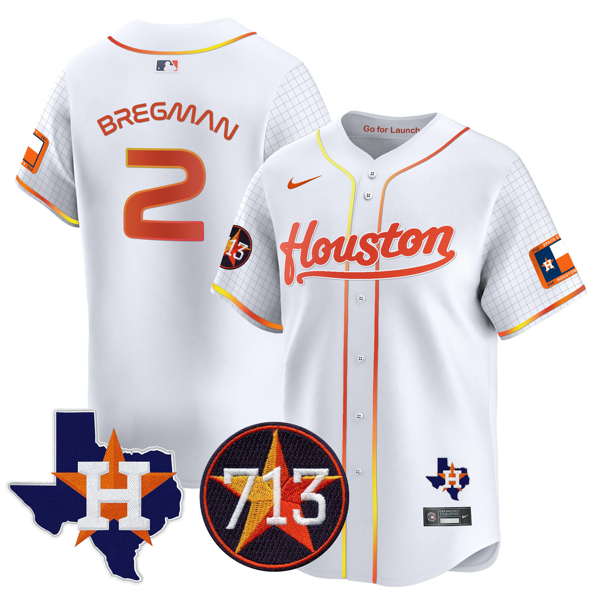 Men's Alex Bregman Houston Astros Space City 713 Patch Vapor Premier Limited White Jersey - All Stitched