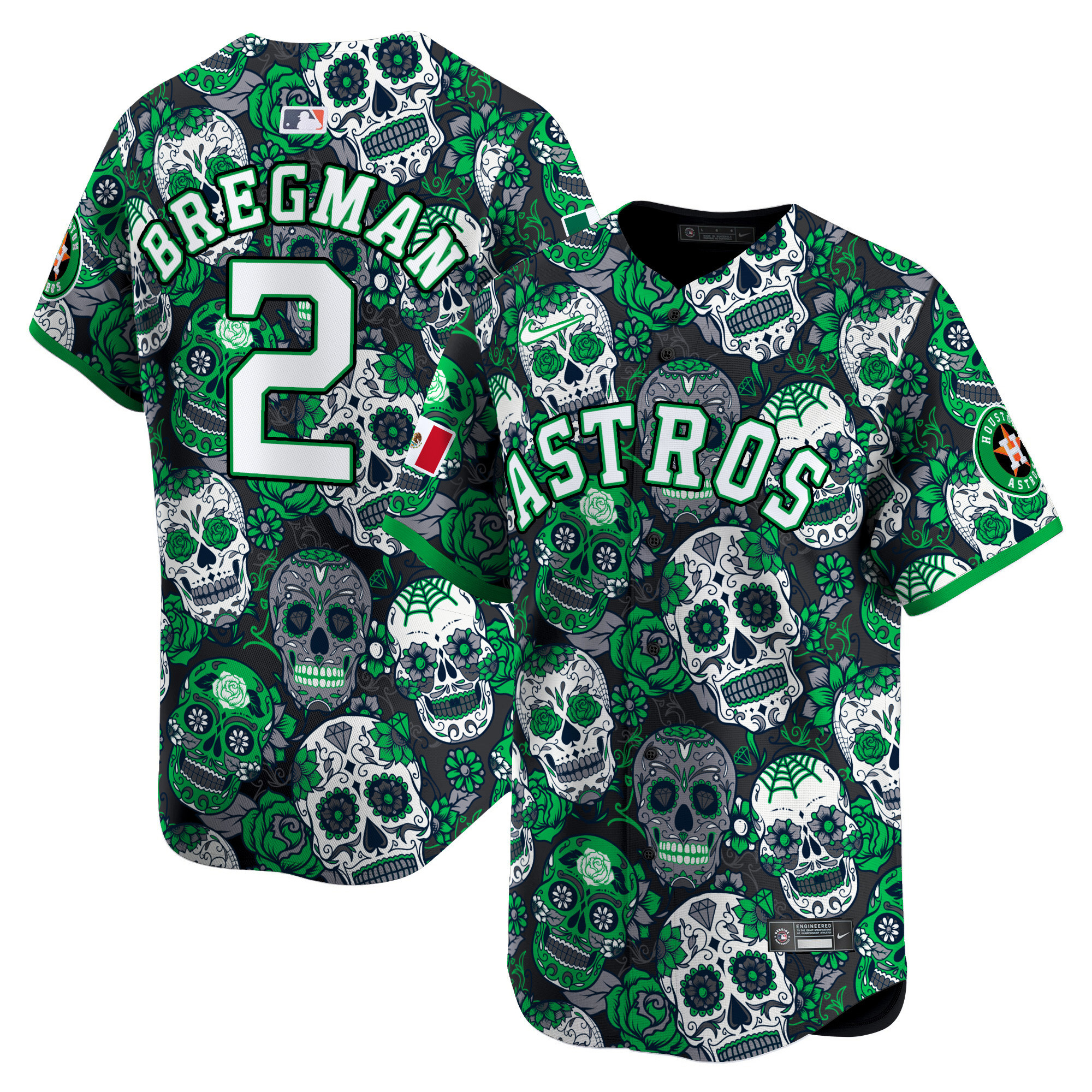 Men's Alex Bregman Houston Astros Sugar Skull Mexico Vapor Premier Limited Green Jersey - Printed