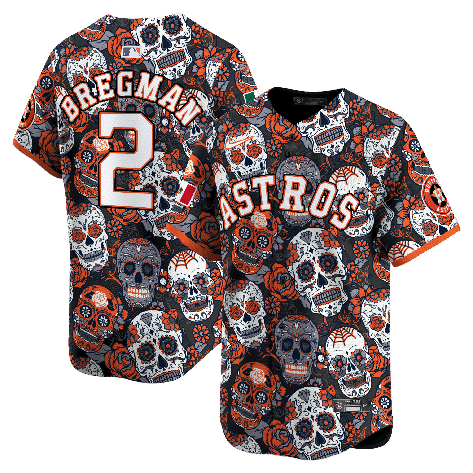 Men's Alex Bregman Houston Astros Sugar Skull Mexico Vapor Premier Limited Orange Jersey - Printed