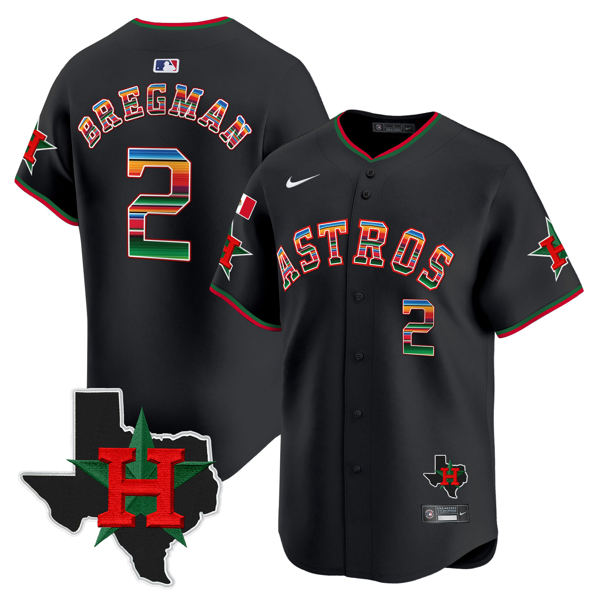 Men's Alex Bregman Mexico Texas Patch Vapor Premier Limited Black Houston Astros Jersey V2 - All Stitched