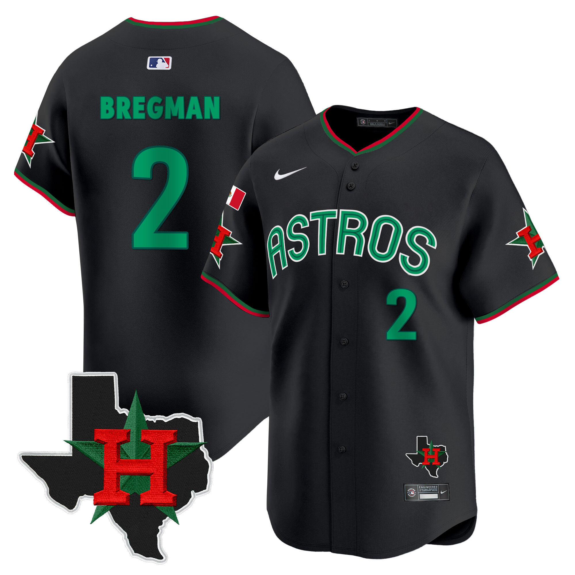 Men's Alex Bregman Mexico Texas Patch Vapor Premier Limited Black Houston Astros Jersey V3 - All Stitched