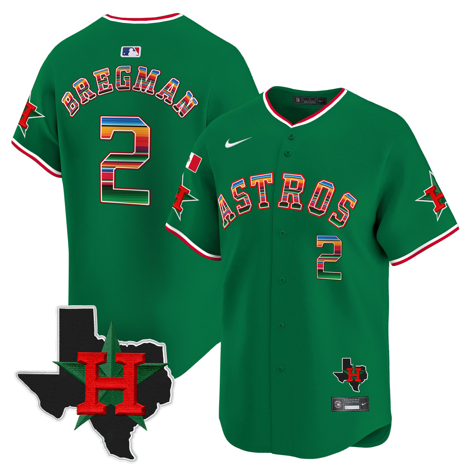 Men's Alex Bregman Mexico Texas Patch Vapor Premier Limited Green Houston Astros Jersey V2 - All Stitched