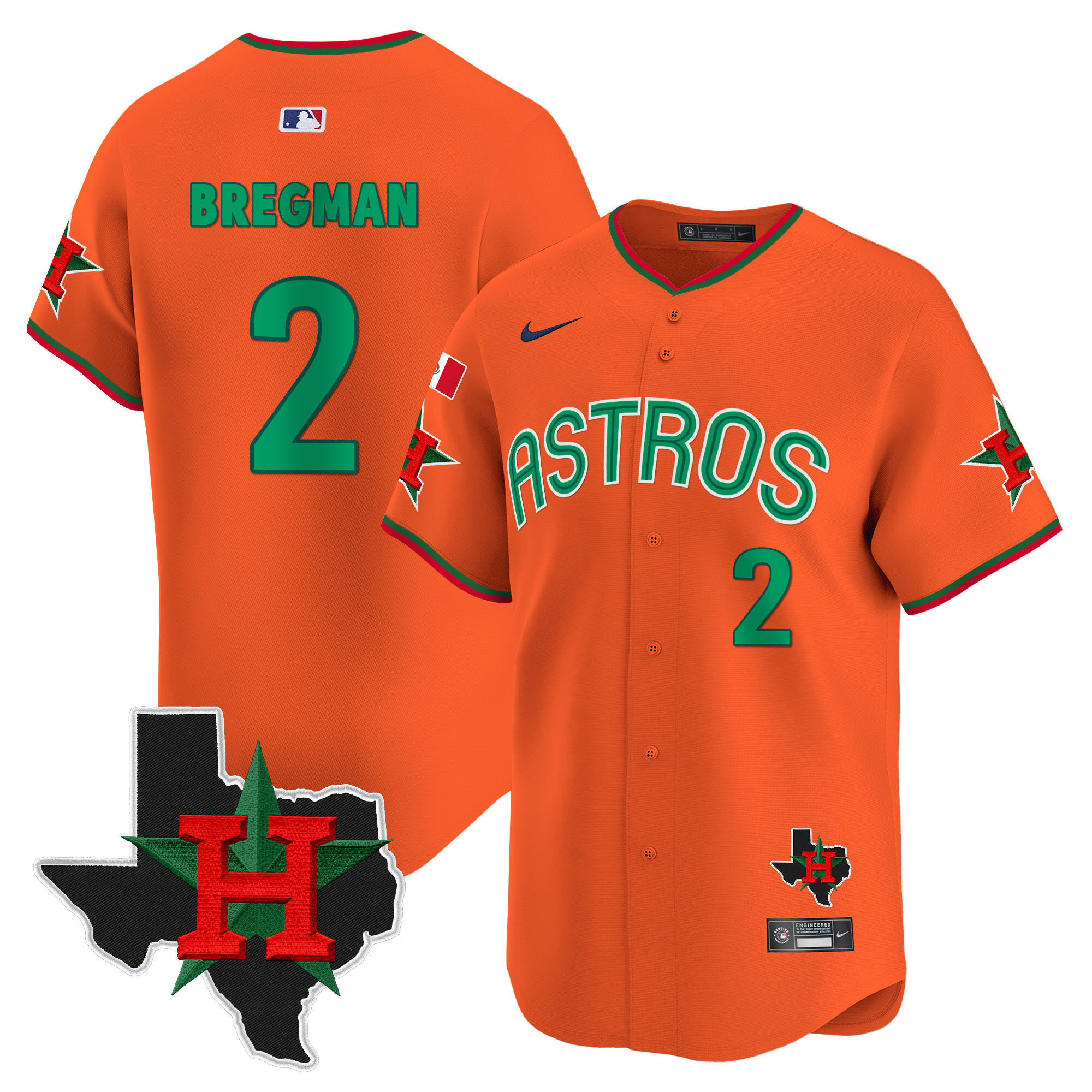 Men's Alex Bregman Mexico Texas Patch Vapor Premier Limited Orange Houston Astros Jersey V3 - All Stitched