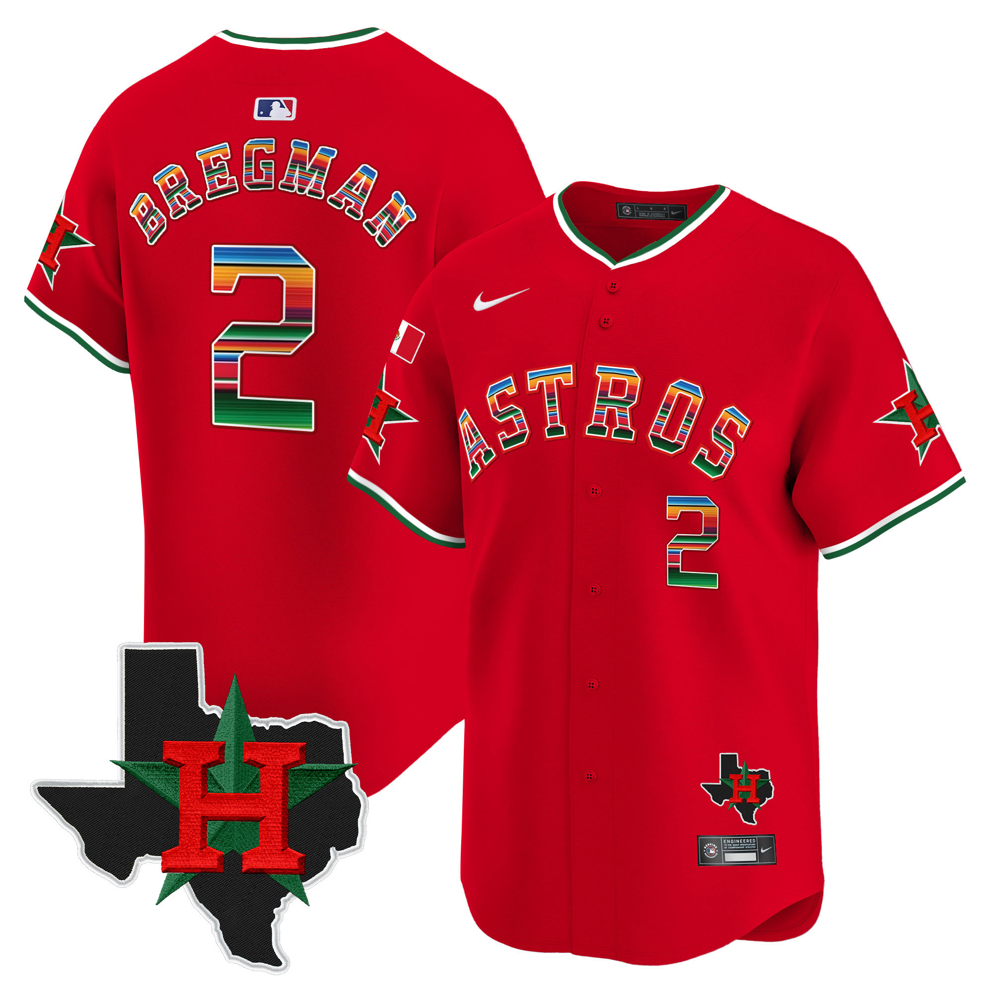 Men's Alex Bregman Mexico Texas Patch Vapor Premier Limited Red Houston Astros Jersey V2 - All Stitched