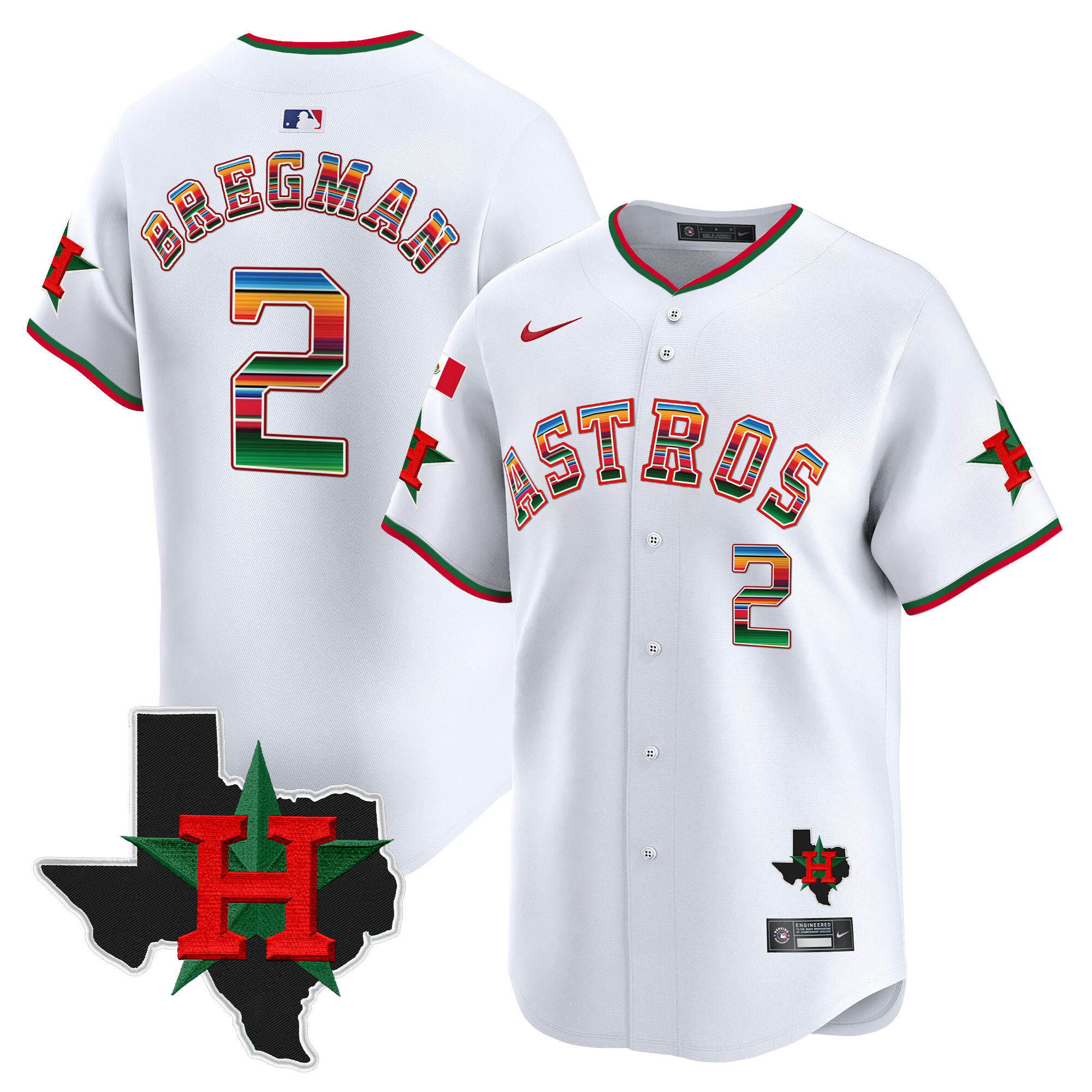 Men's Alex Bregman Mexico Texas Patch Vapor Premier Limited White Houston Astros Jersey V2 - All Stitched