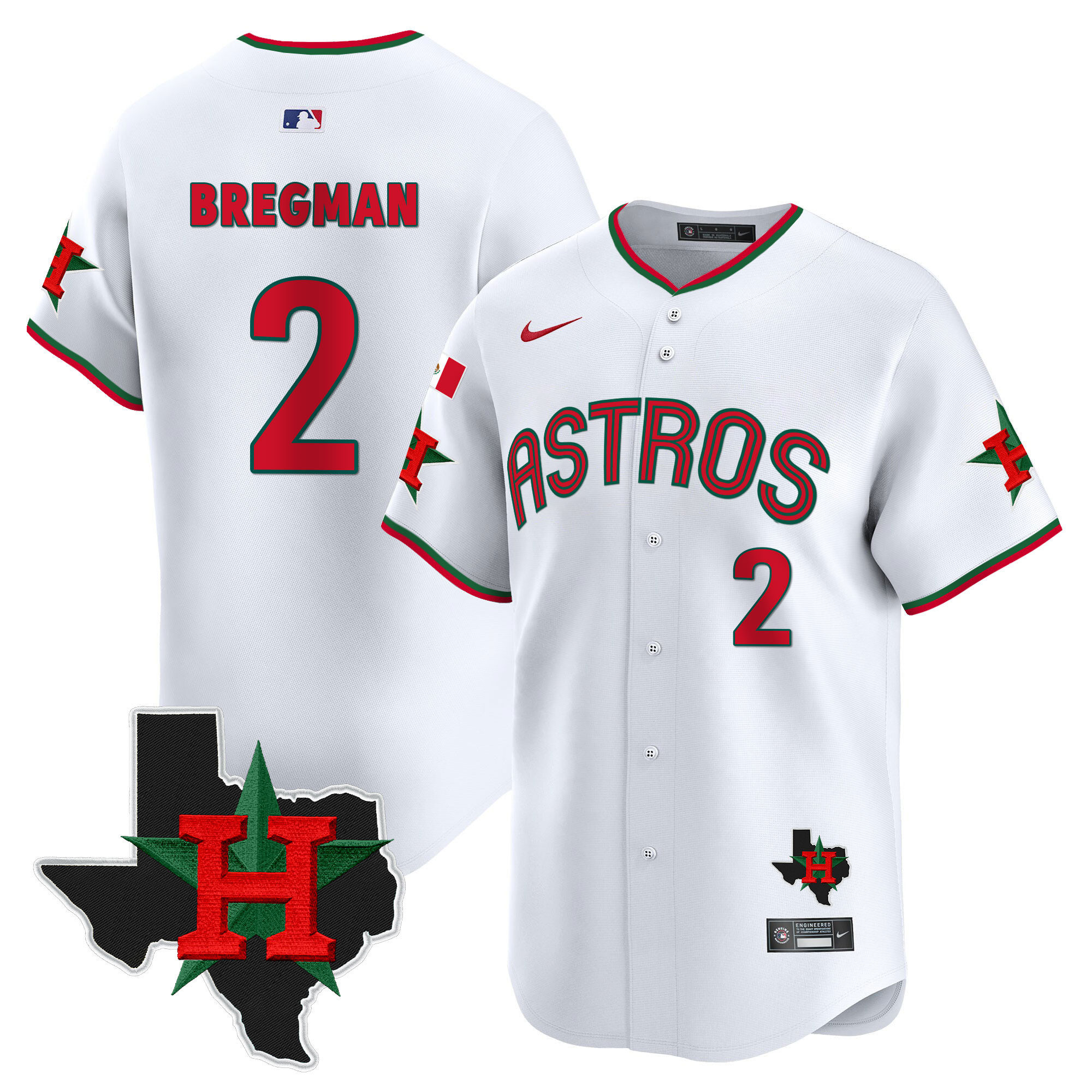 Men's Alex Bregman Mexico Texas Patch Vapor Premier Limited White Houston Astros Jersey V3 - All Stitched