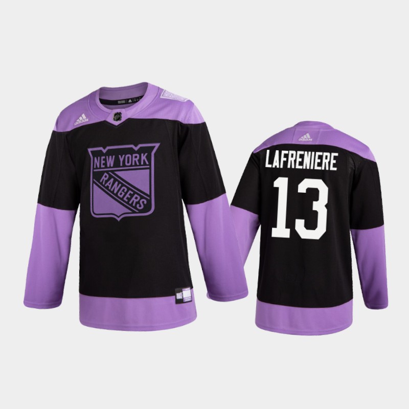 Men's Alexis Lafreniere #13 New York Rangers 2020 Fights Cancer Black Practice Jersey