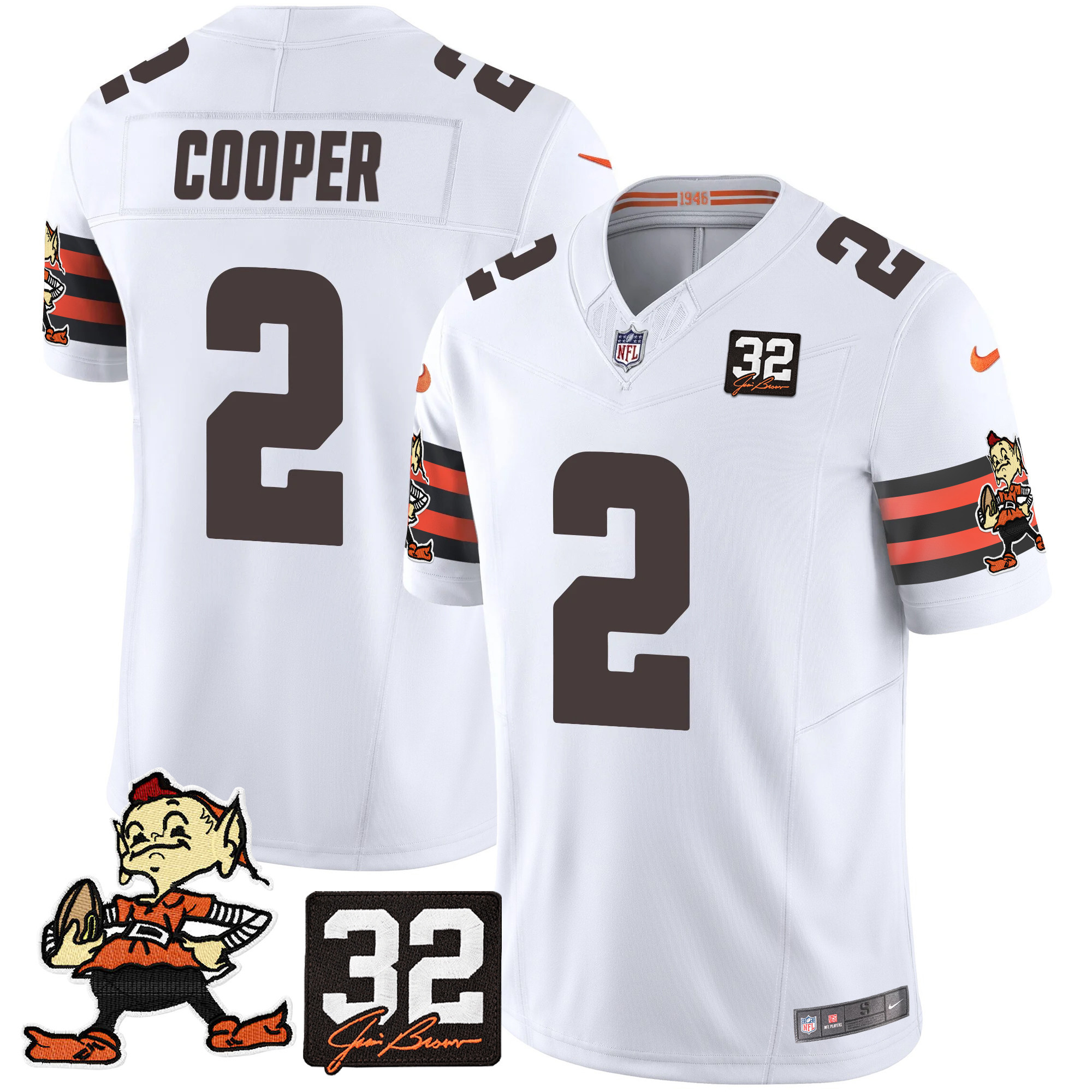 Men's Amari Cooper Cleveland Browns #32 Jim Brown Memorial Patch Vapor Limited White Jersey V2 - All Stitched