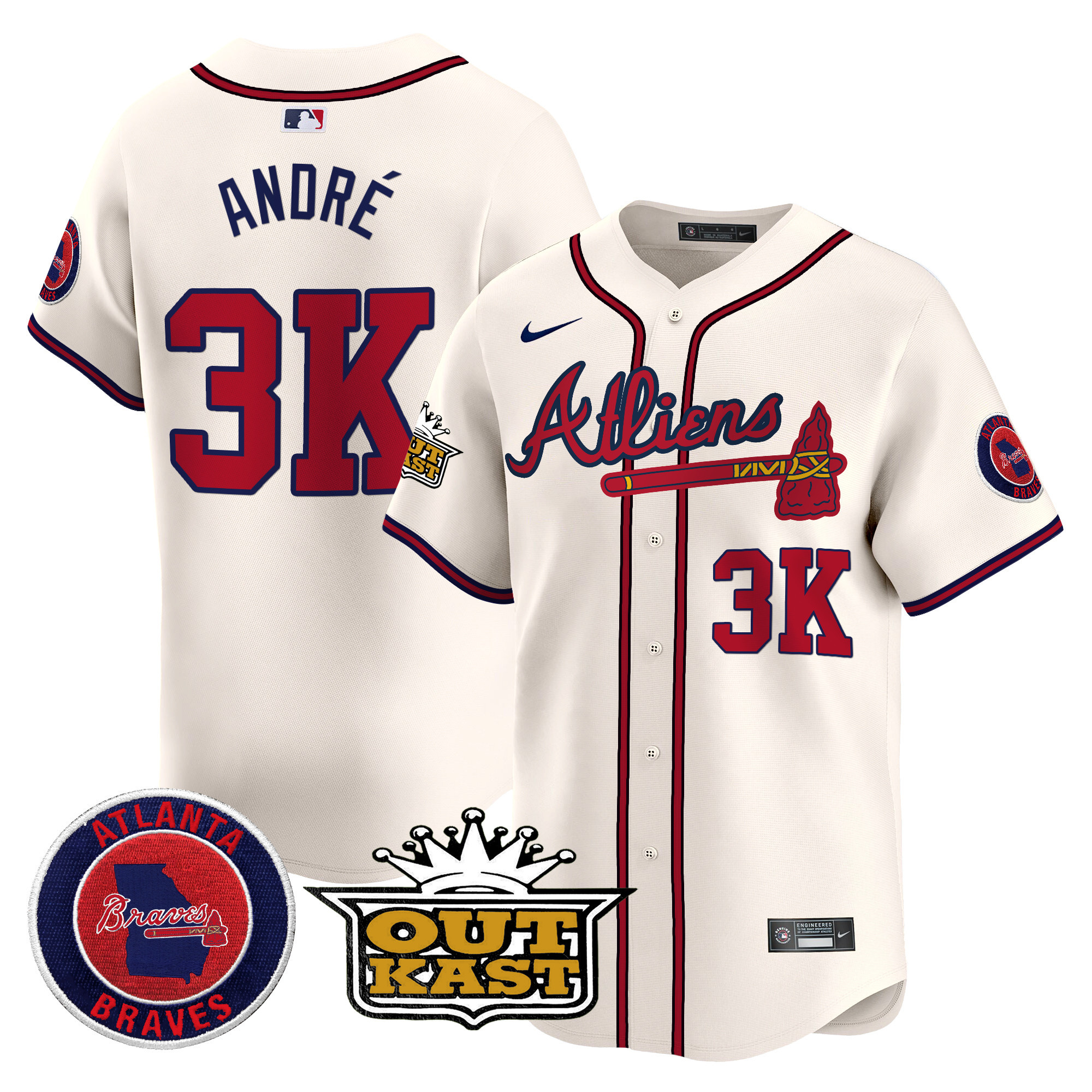 Men's AndrÈ Atlanta Braves Atliens Vapor Premier Limited Cream Jersey V4 - All Stitched