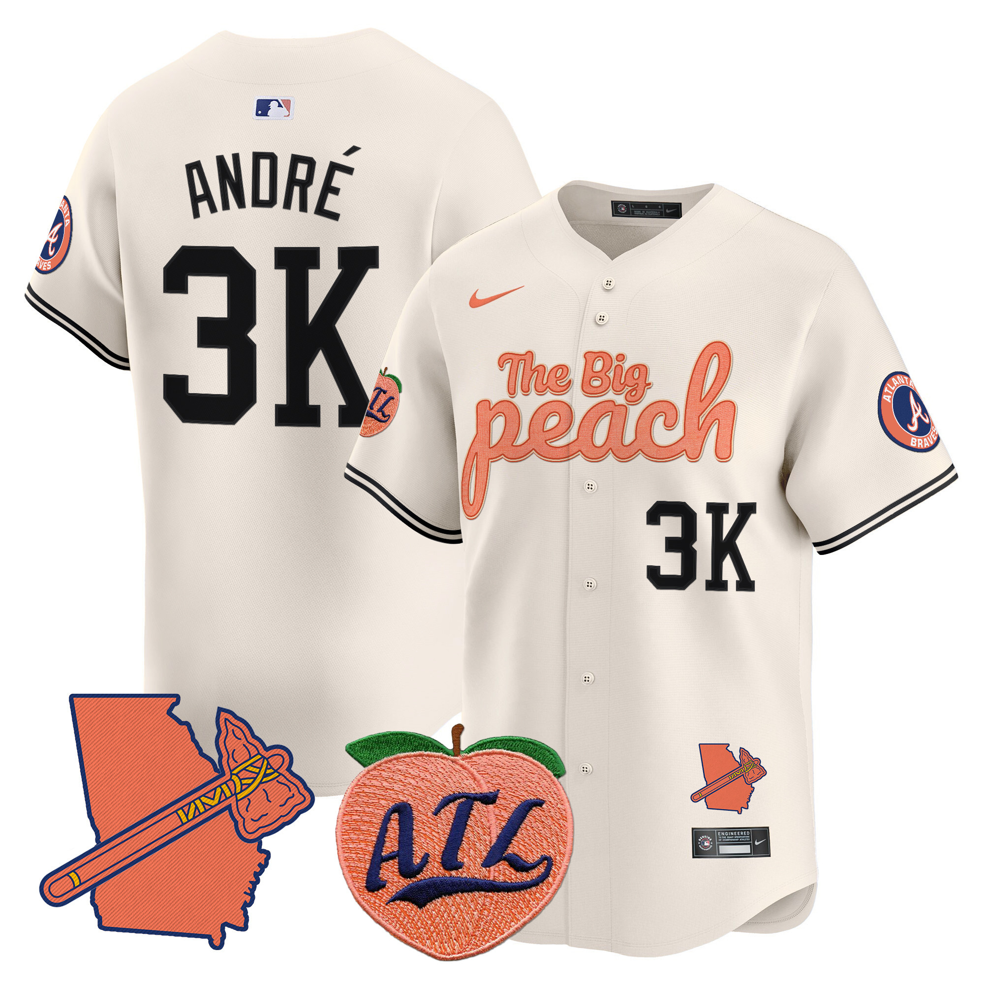 Men's AndrÈ Atlanta Braves The Big Peach Vapor Premier Limited Cream Jersey - All Stitched
