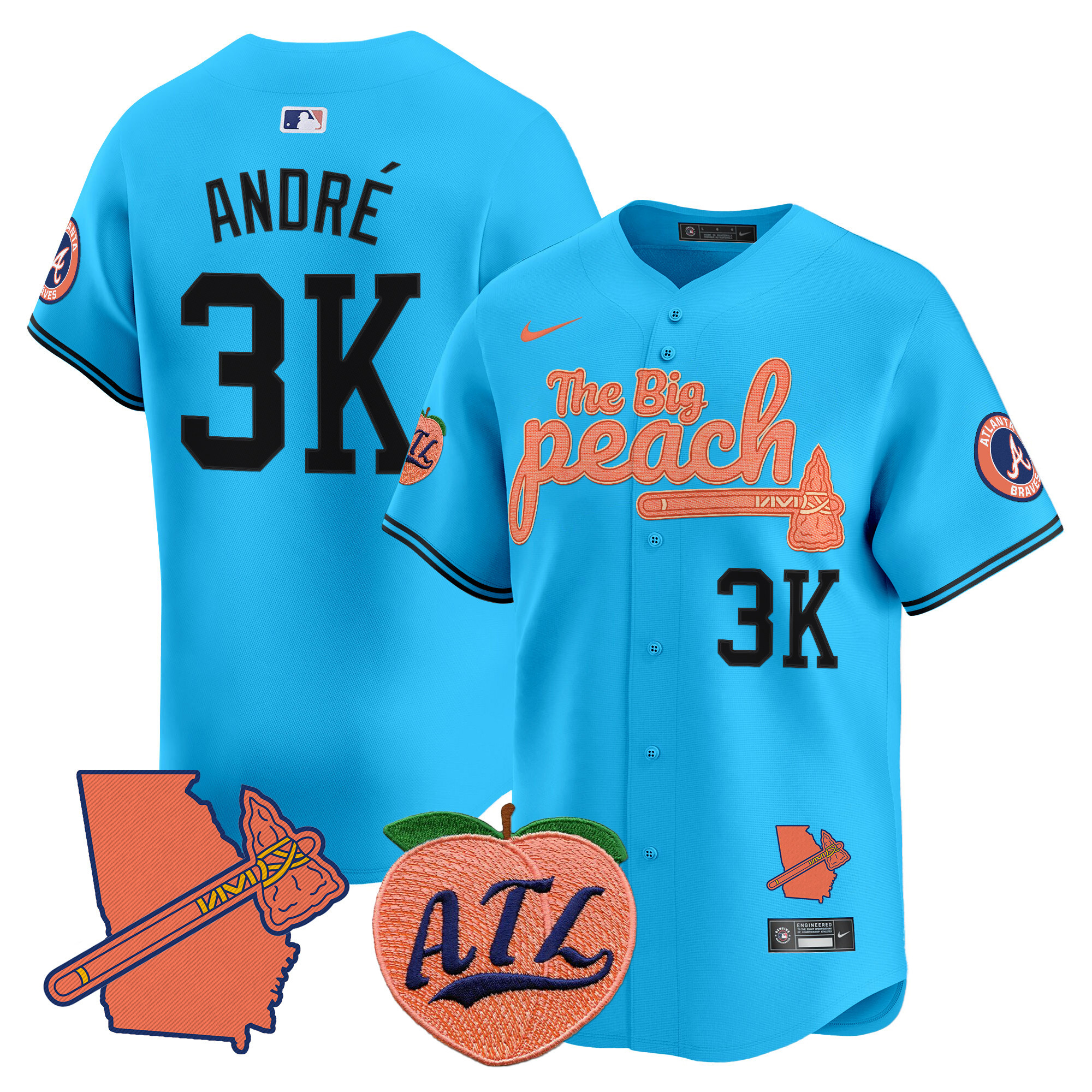 Men's AndrÈ Atlanta Braves The Big Peach Vapor Premier Limited Light Blue Jersey V2 - All Stitched