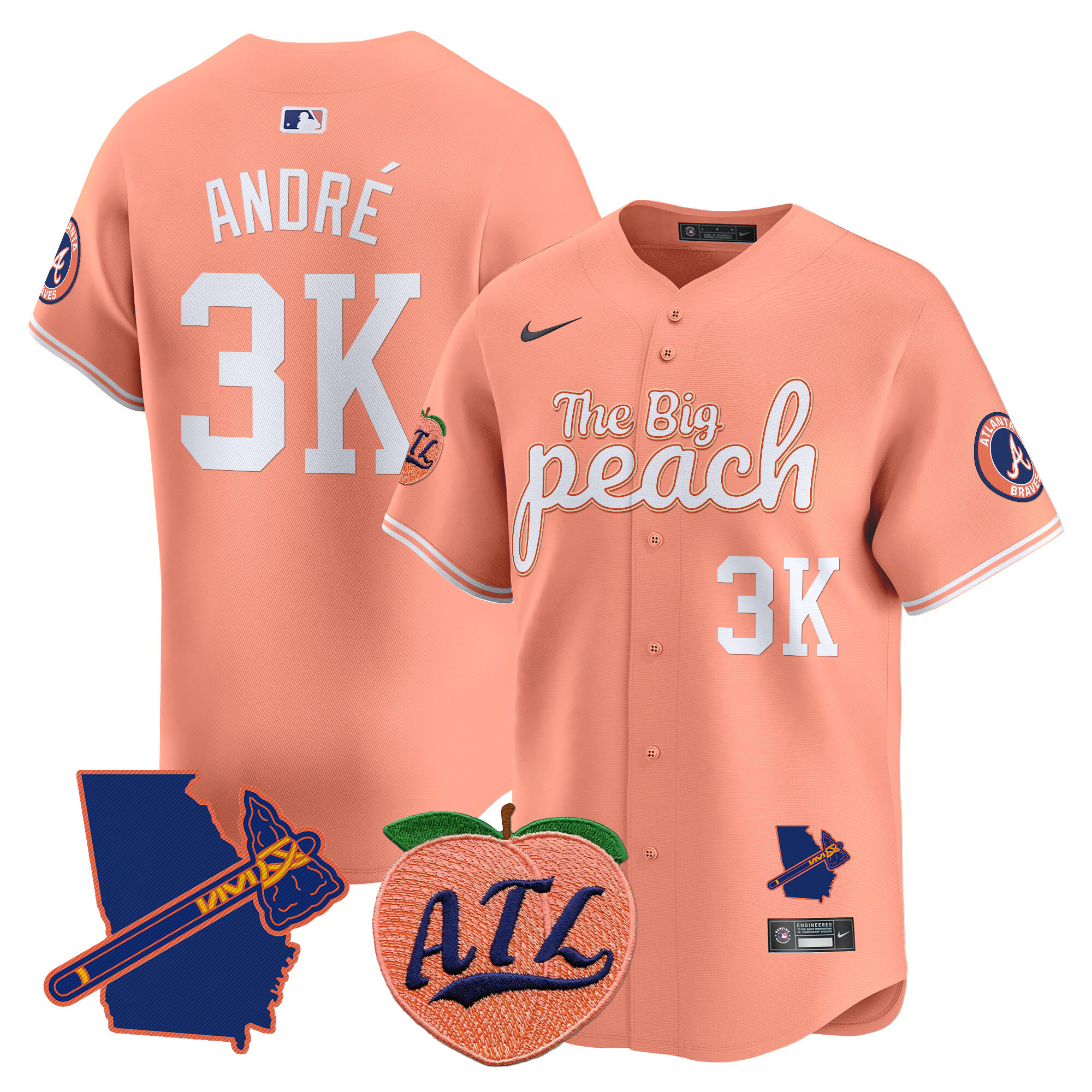 Men's AndrÈ Atlanta Braves The Big Peach Vapor Premier Limited Peach Jersey - All Stitched