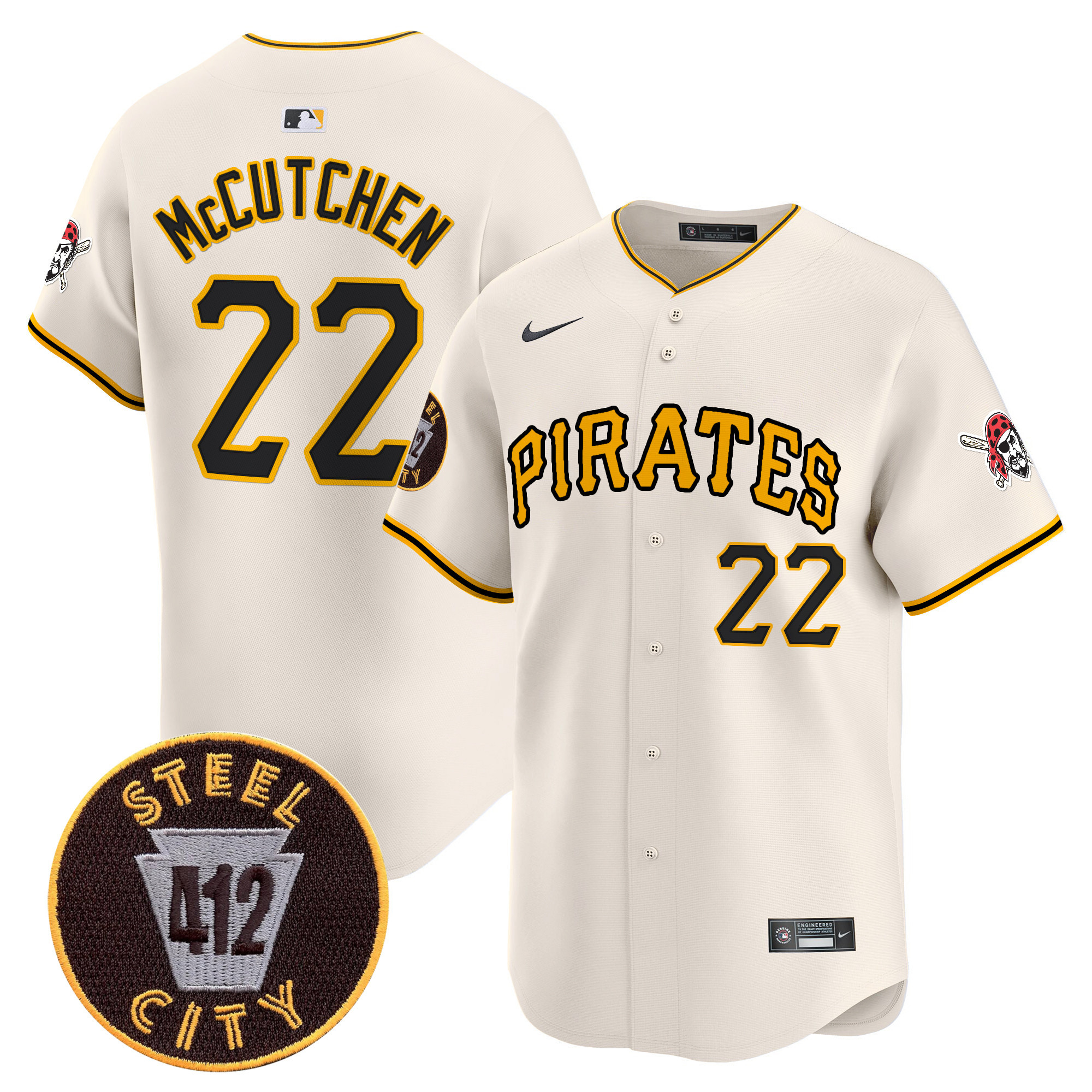 Men's Andrew McCutchen Pittsburgh Pirates 412 Patch Vapor Premier Limited Cream Jersey V3 - All Stitched
