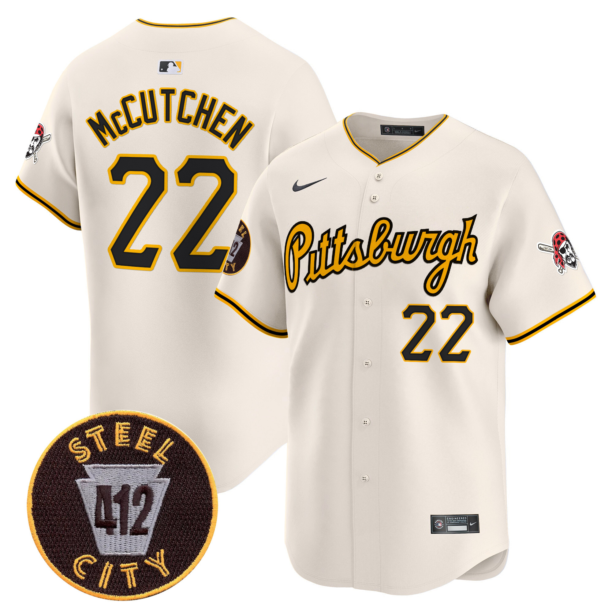 Men's Andrew McCutchen Pittsburgh Pirates 412 Patch Vapor Premier Limited Cream Jersey V4 - All Stitched